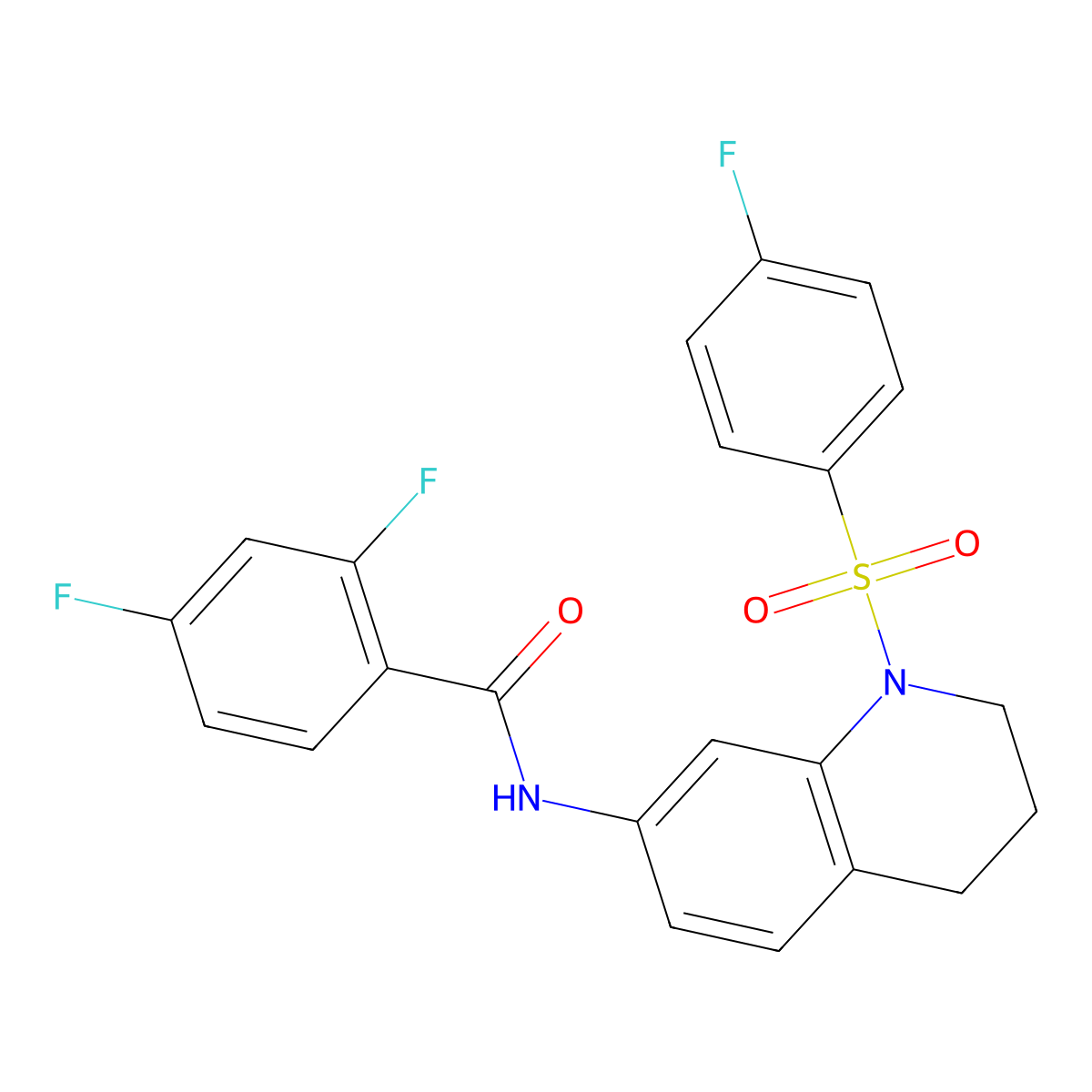 2,4-difluoro-N-(1-((4-fluorophenyl)sulfonyl)-1,2,3,4-tetrahydroquinolin-7-yl)benzamide molecular structure, CAS 1210179-42-2