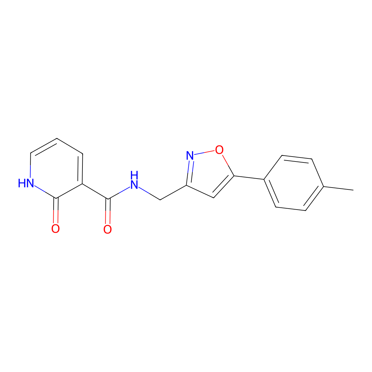 2-oxo-N-((5-(p-tolyl)isoxazol-3-yl)methyl)-1,2-dihydropyridine-3-carboxamide molecular structure, CAS 1210181-71-7