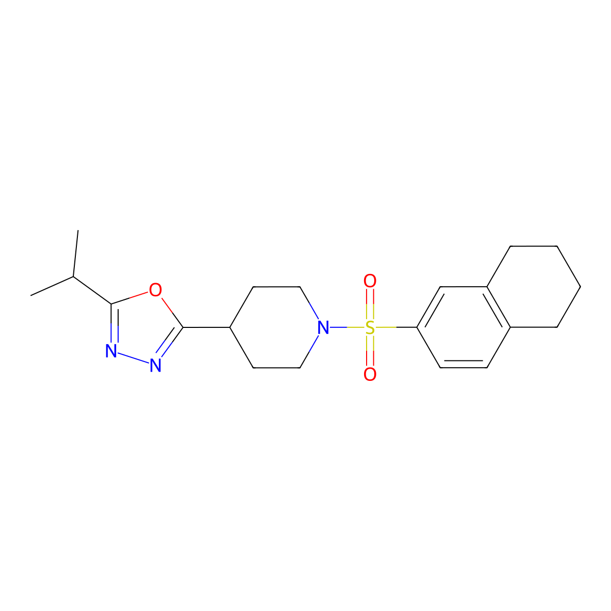 2-Isopropyl-5-(1-((5,6,7,8-tetrahydronaphthalen-2-yl)sulfonyl)piperidin-4-yl)-1,3,4-oxadiazole molecular structure, CAS 1210190-13-8