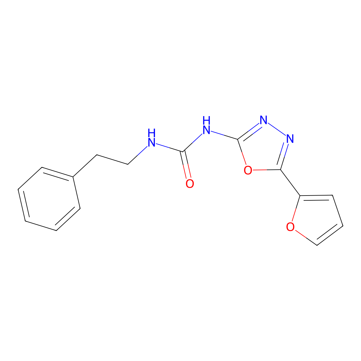 1-(5-(Furan-2-yl)-1,3,4-oxadiazol-2-yl)-3-phenethylurea molecular structure, CAS 1210193-51-3