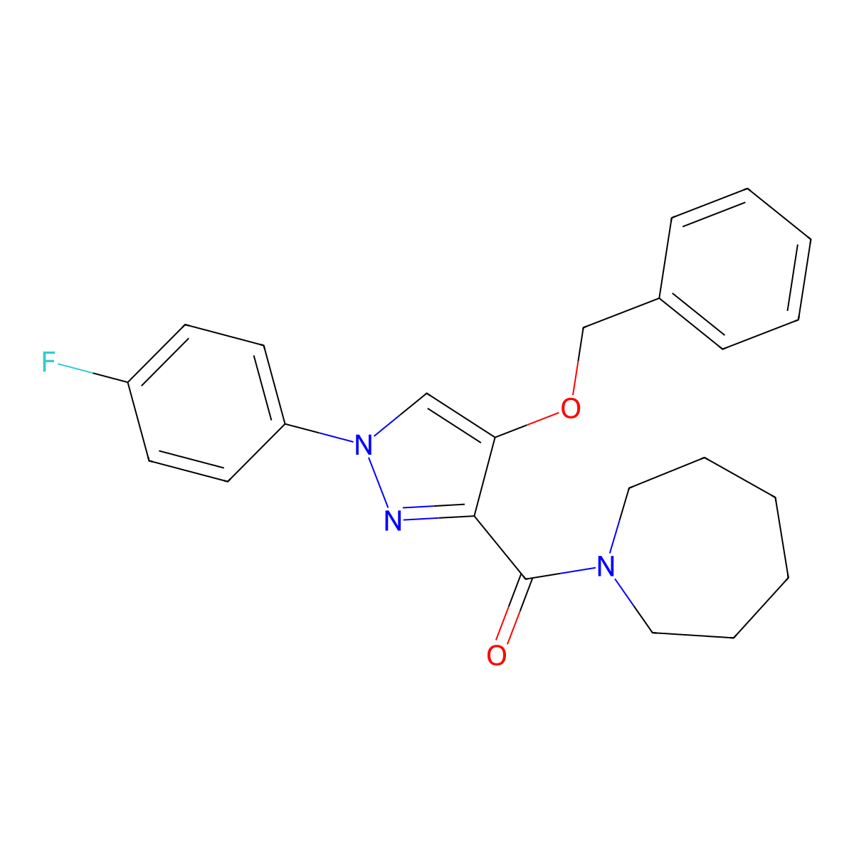 1-[4-(benzyloxy)-1-(4-fluorophenyl)-1H-pyrazole-3-carbonyl]azepane molecular structure, CAS 1210193-59-1