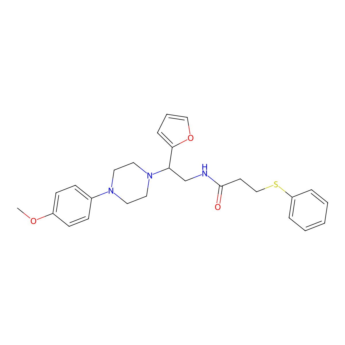 N-(2-(furan-2-yl)-2-(4-(4-methoxyphenyl)piperazin-1-yl)ethyl)-3-(phenylthio)propanamide molecular structure, CAS 1210195-98-4