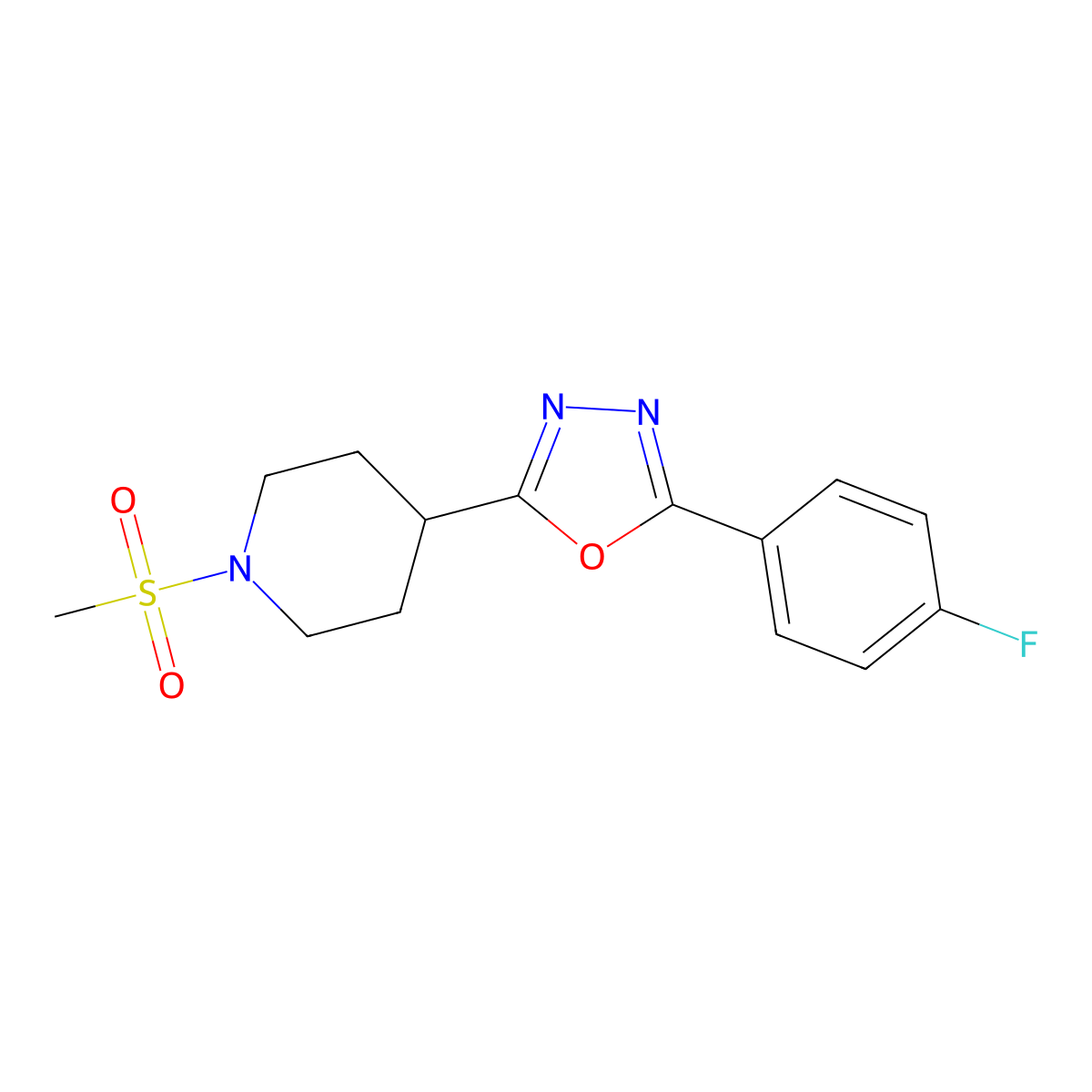 2-(4-Fluorophenyl)-5-(1-(methylsulfonyl)piperidin-4-yl)-1,3,4-oxadiazole molecular structure, CAS 1210199-49-7