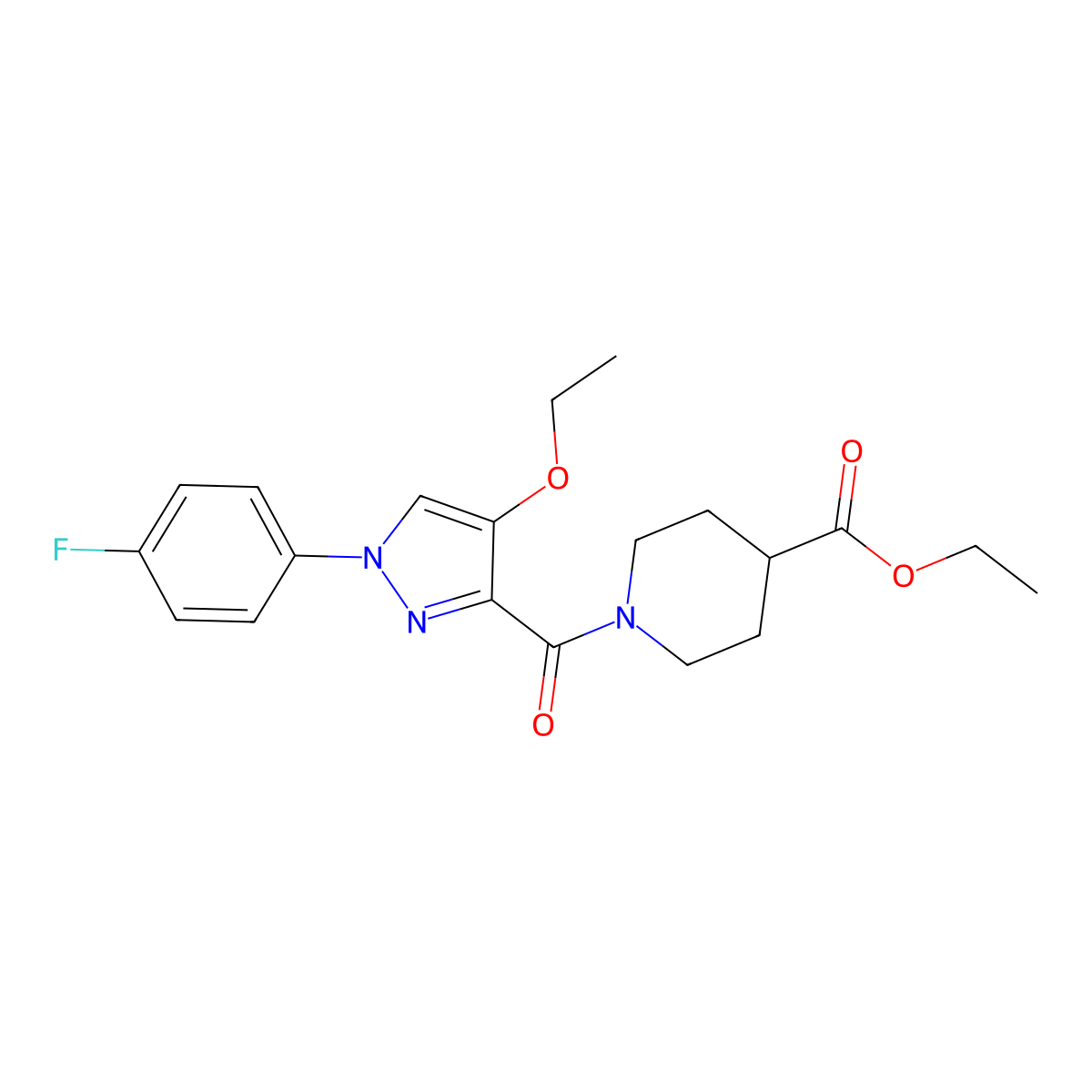 ethyl 1-[4-ethoxy-1-(4-fluorophenyl)-1H-pyrazole-3-carbonyl]piperidine-4-carboxylate molecular structure, CAS 1210200-54-6
