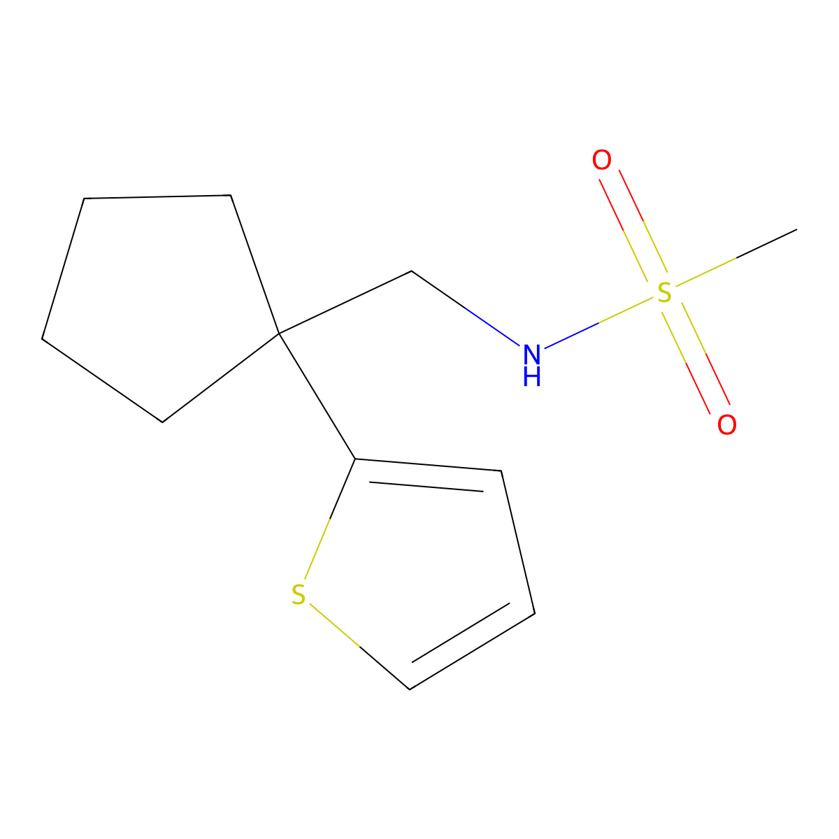 N-((1-(thiophen-2-yl)cyclopentyl)methyl)methanesulfonamide molecular structure, CAS 1210201-87-8