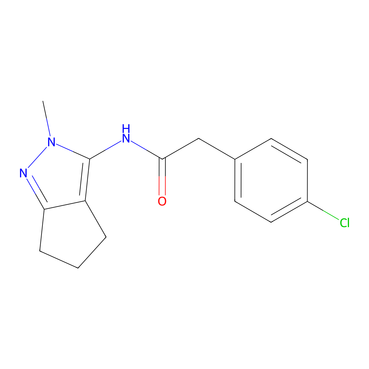 2-(4-chlorophenyl)-N-(2-methyl-2,4,5,6-tetrahydrocyclopenta[c]pyrazol-3-yl)acetamide molecular structure, CAS 1210203-62-5
