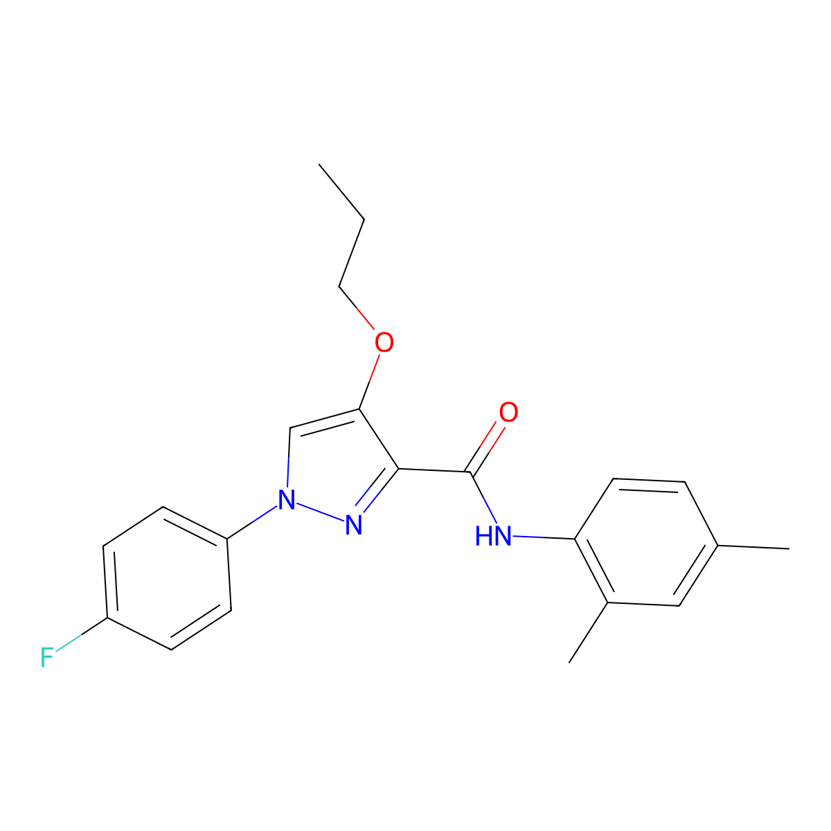 N-(2,4-dimethylphenyl)-1-(4-fluorophenyl)-4-propoxy-1H-pyrazole-3-carboxamide molecular structure, CAS 1210204-94-6