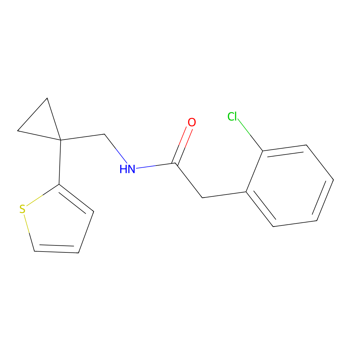 2-(2-chlorophenyl)-N-((1-(thiophen-2-yl)cyclopropyl)methyl)acetamide molecular structure, CAS 1210212-60-4