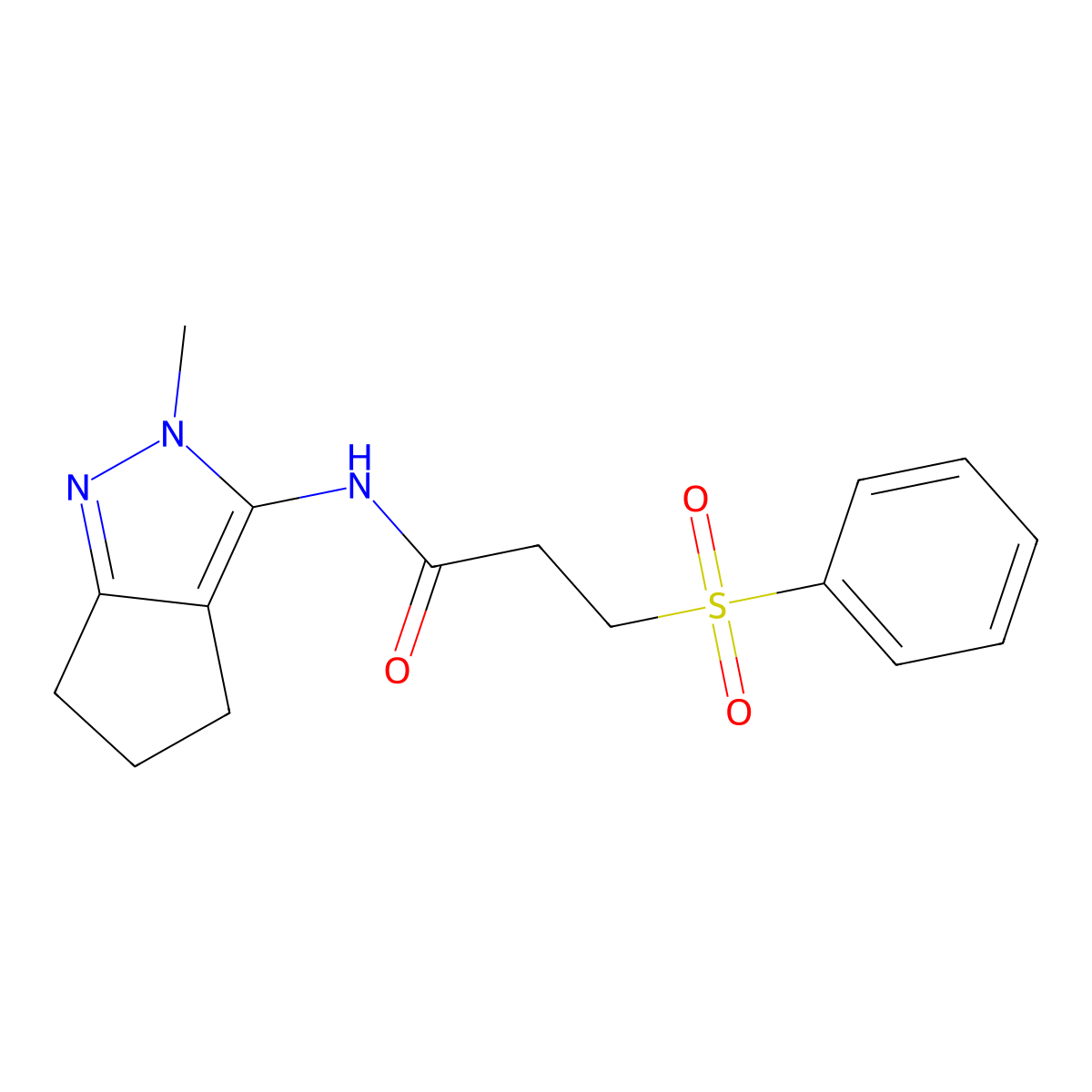 3-(benzenesulfonyl)-N-{2-methyl-2H,4H,5H,6H-cyclopenta[c]pyrazol-3-yl}propanamide molecular structure, CAS 1210212-80-8