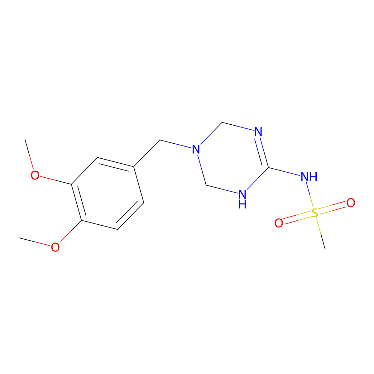 N-[5-(3,4-dimethoxybenzyl)-1,4,5,6-tetrahydro-1,3,5-triazin-2-yl]methanesulfonamide molecular structure, CAS 1210214-67-7