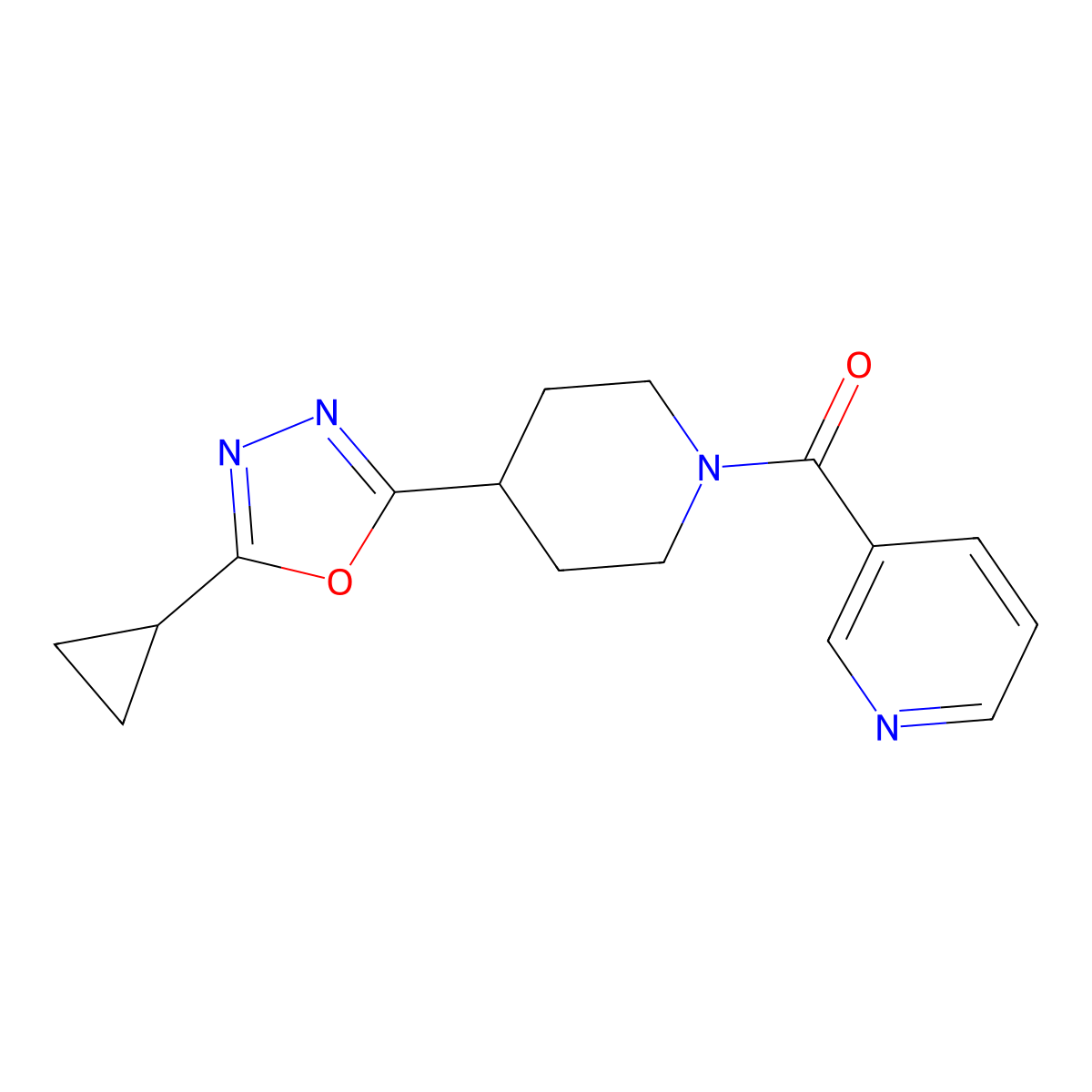 (4-(5-Cyclopropyl-1,3,4-oxadiazol-2-yl)piperidin-1-yl)(pyridin-3-yl)methanone molecular structure, CAS 1210218-21-5