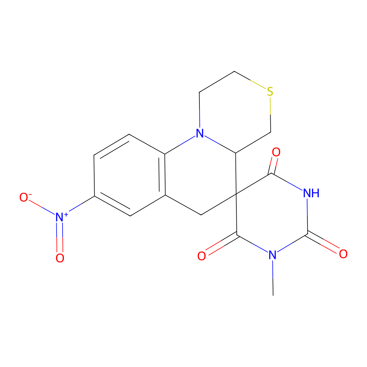 1-Methyl-8'-nitrospiro[1,3-diazinane-5,5'-2,4,4a,6-tetrahydro-1H-[1,4]thiazino[4,3-a]quinoline]-2,4,6-trione molecular structure, CAS 1210220-81-7