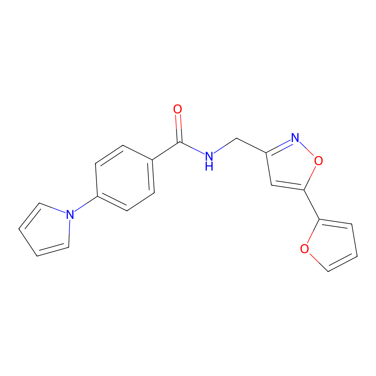 N-((5-(furan-2-yl)isoxazol-3-yl)methyl)-4-(1H-pyrrol-1-yl)benzamide molecular structure, CAS 1210223-33-8