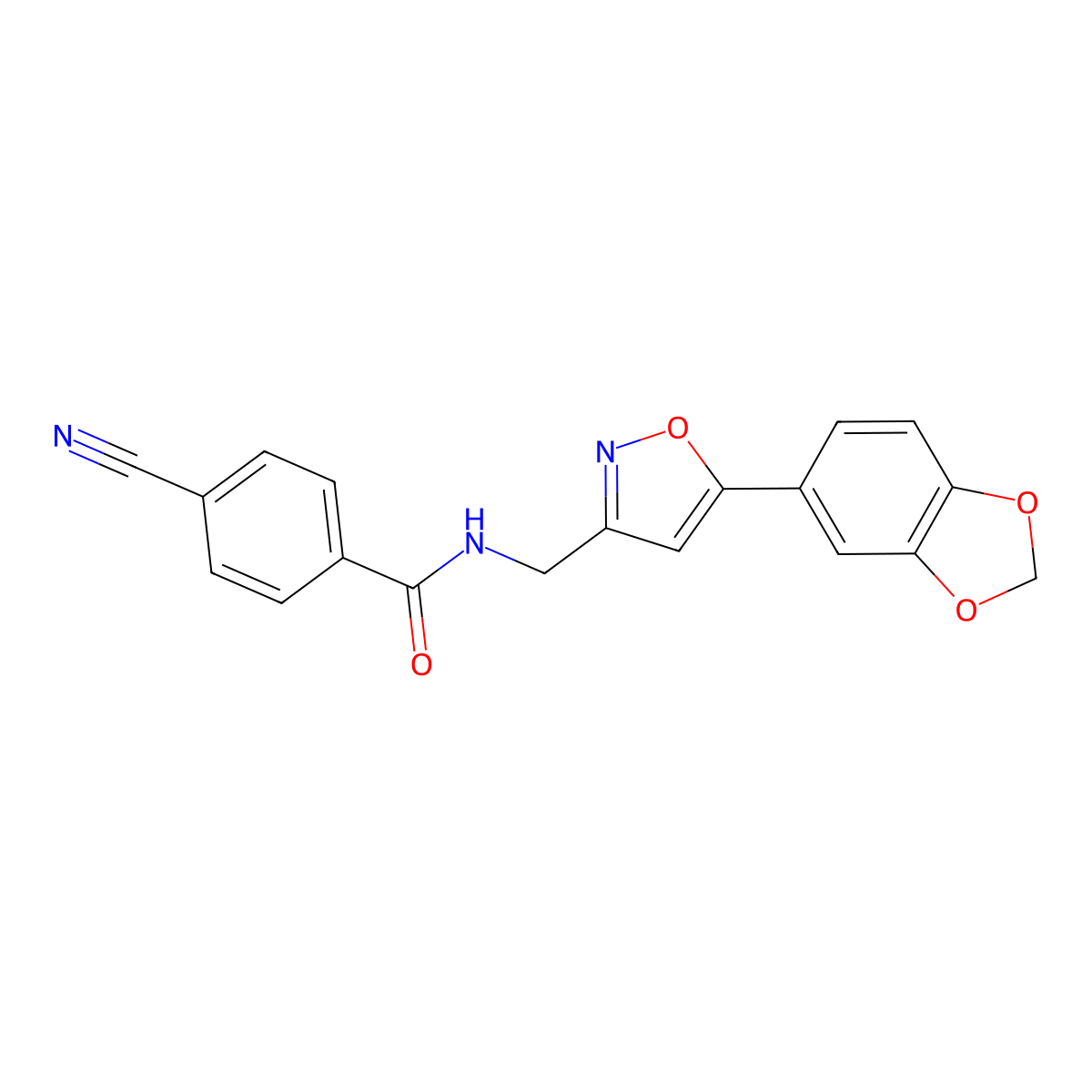N-((5-(benzo[d][1,3]dioxol-5-yl)isoxazol-3-yl)methyl)-4-cyanobenzamide molecular structure, CAS 1210224-99-9
