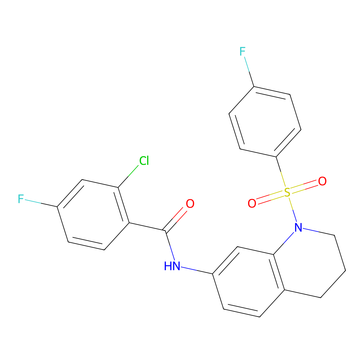 2-chloro-4-fluoro-N-(1-((4-fluorophenyl)sulfonyl)-1,2,3,4-tetrahydroquinolin-7-yl)benzamide molecular structure, CAS 1210227-53-4