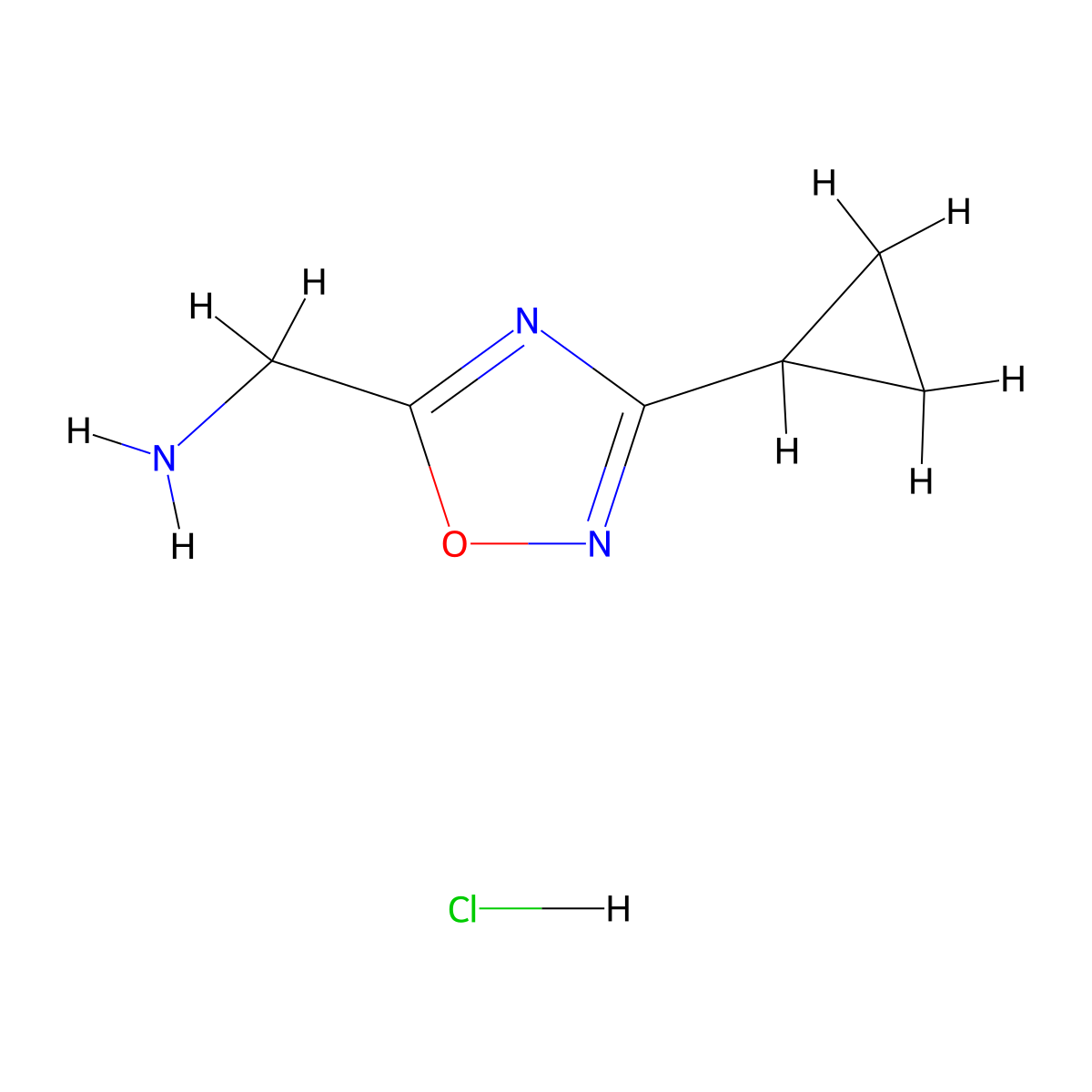(3-Cyclopropyl-1,2,4-oxadiazol-5-yl)methanamine hydrochloride molecular structure, CAS 1210232-48-6