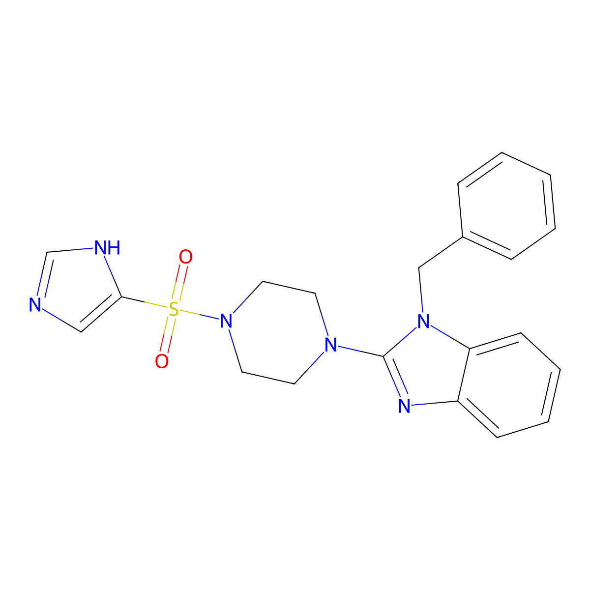 2-(4-((1H-imidazol-4-yl)sulfonyl)piperazin-1-yl)-1-benzyl-1H-benzo[d]imidazole molecular structure, CAS 1210235-20-3