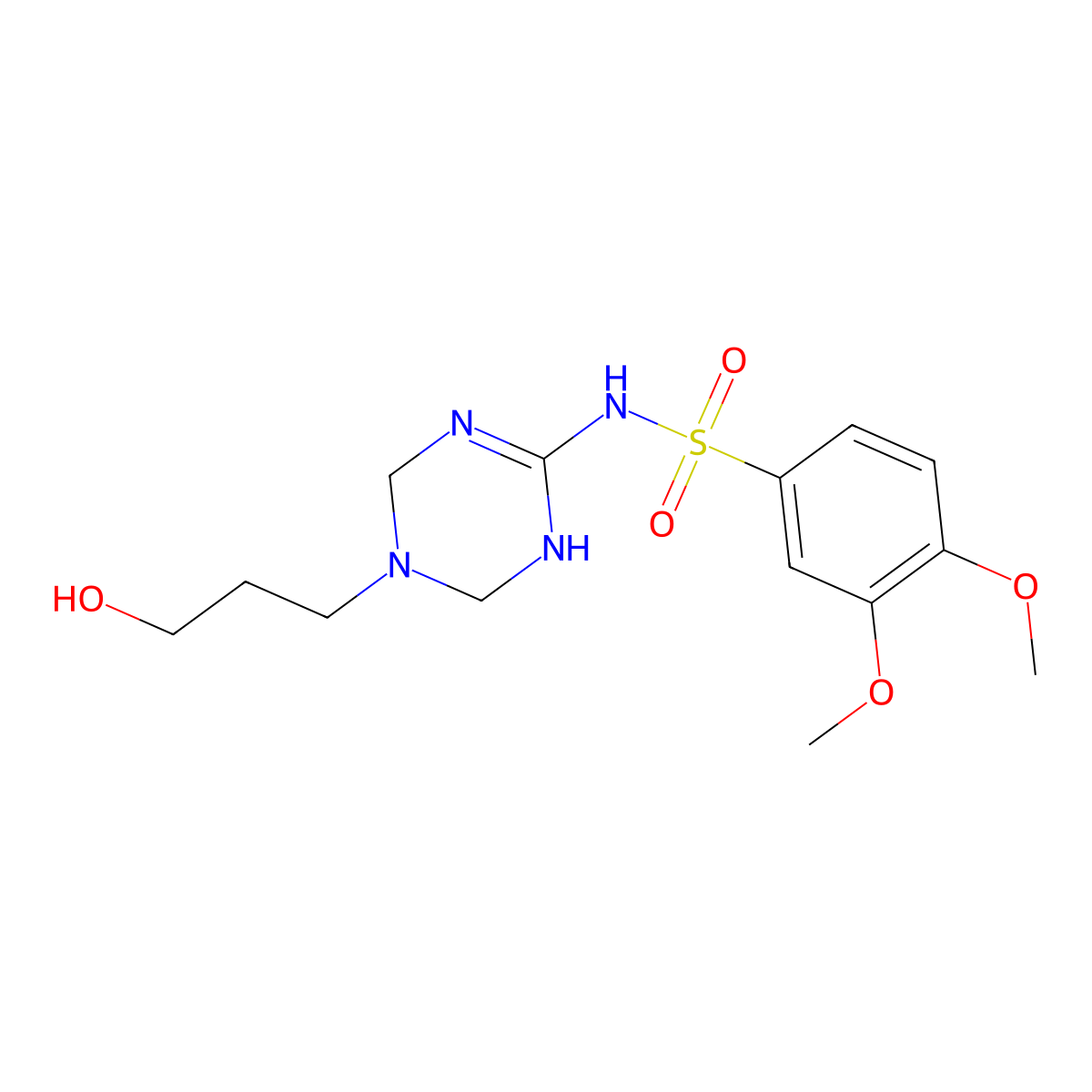 N~1~-[5-(3-hydroxypropyl)-1,4,5,6-tetrahydro-1,3,5-triazin-2-yl]-3,4-dimethoxy-1-benzenesulfonamide molecular structure, CAS 1210235-62-3