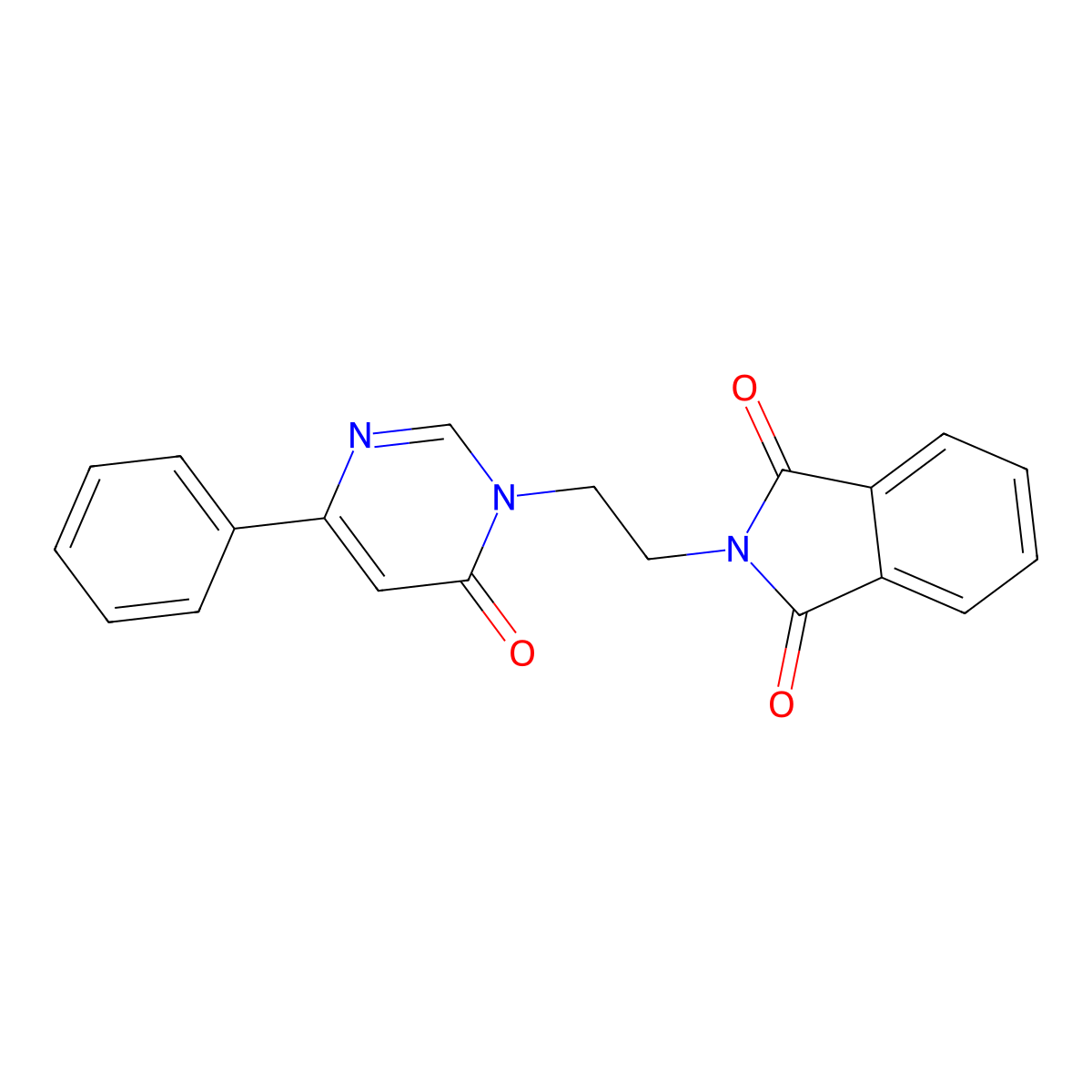 2-(2-(6-oxo-4-phenylpyrimidin-1(6H)-yl)ethyl)isoindoline-1,3-dione molecular structure, CAS 1210240-16-6