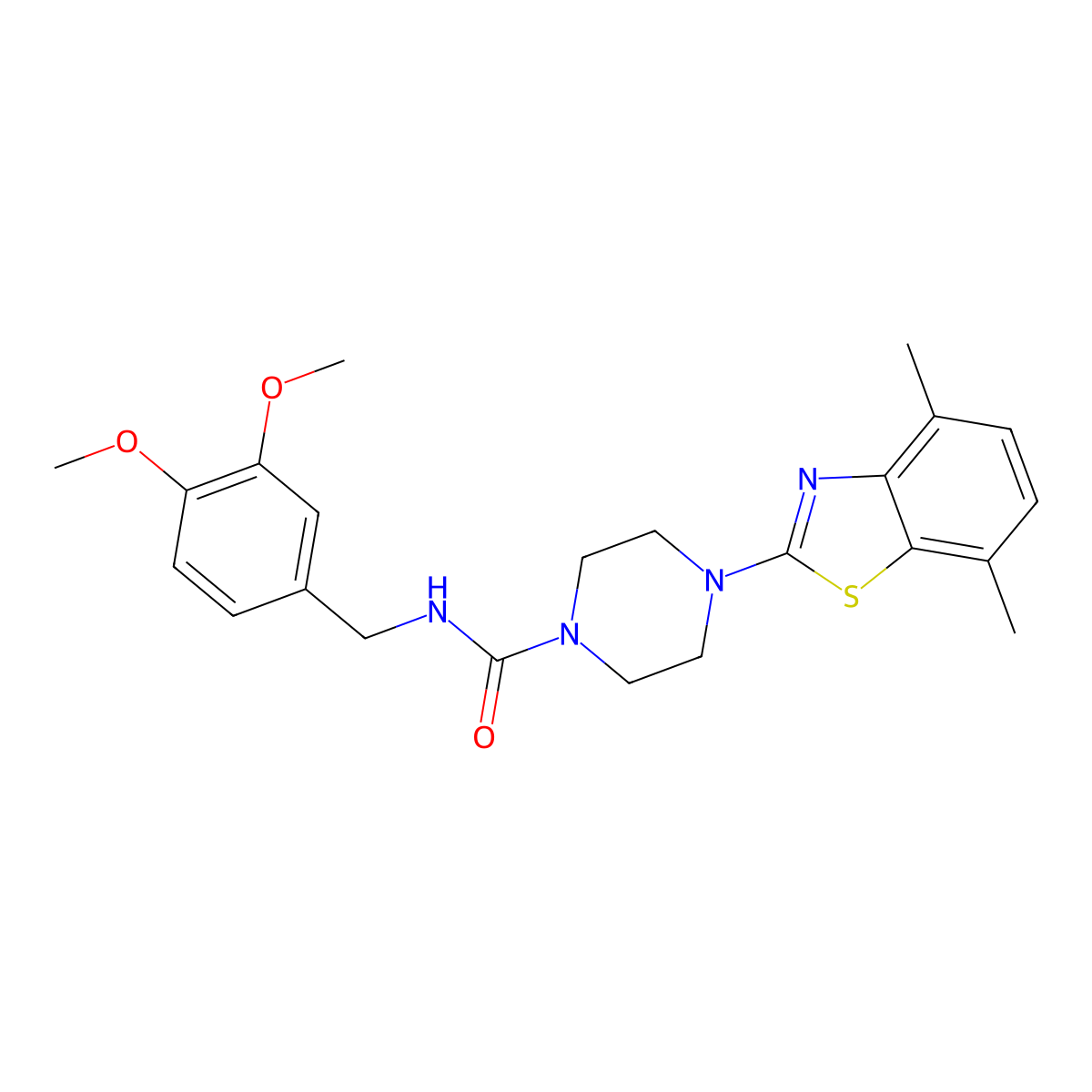 N-(3,4-dimethoxybenzyl)-4-(4,7-dimethylbenzo[d]thiazol-2-yl)piperazine-1-carboxamide molecular structure, CAS 1210240-43-9