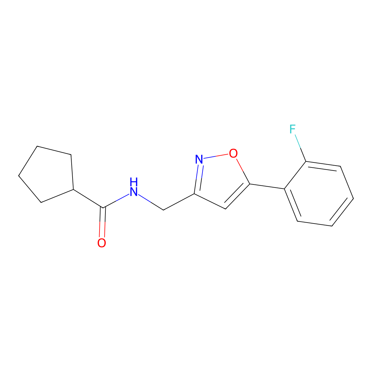 N-((5-(2-fluorophenyl)isoxazol-3-yl)methyl)cyclopentanecarboxamide molecular structure, CAS 1210243-46-1