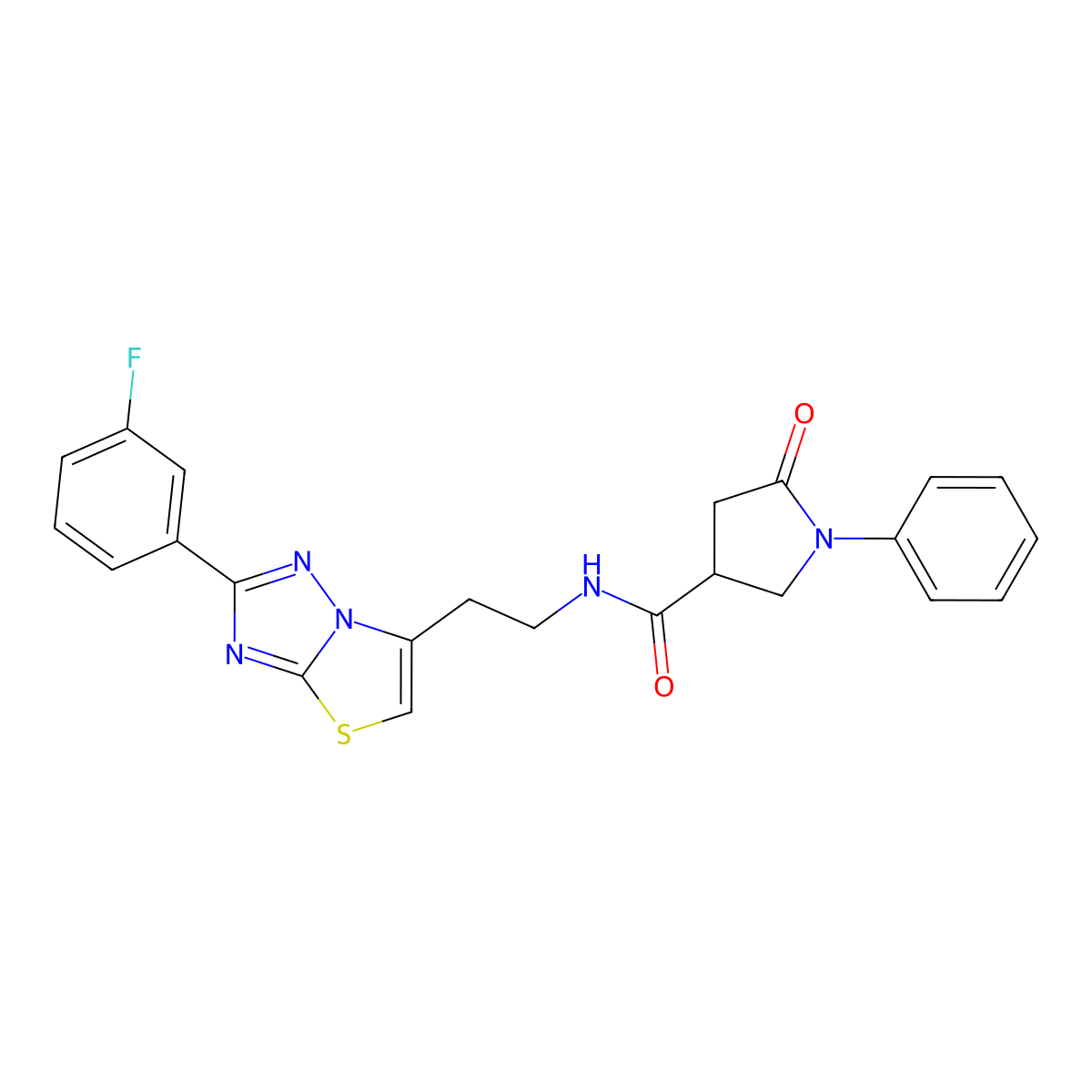 N-(2-(2-(3-fluorophenyl)thiazolo[3,2-b][1,2,4]triazol-6-yl)ethyl)-5-oxo-1-phenylpyrrolidine-3-carboxamide molecular structure, CAS 1210248-19-3