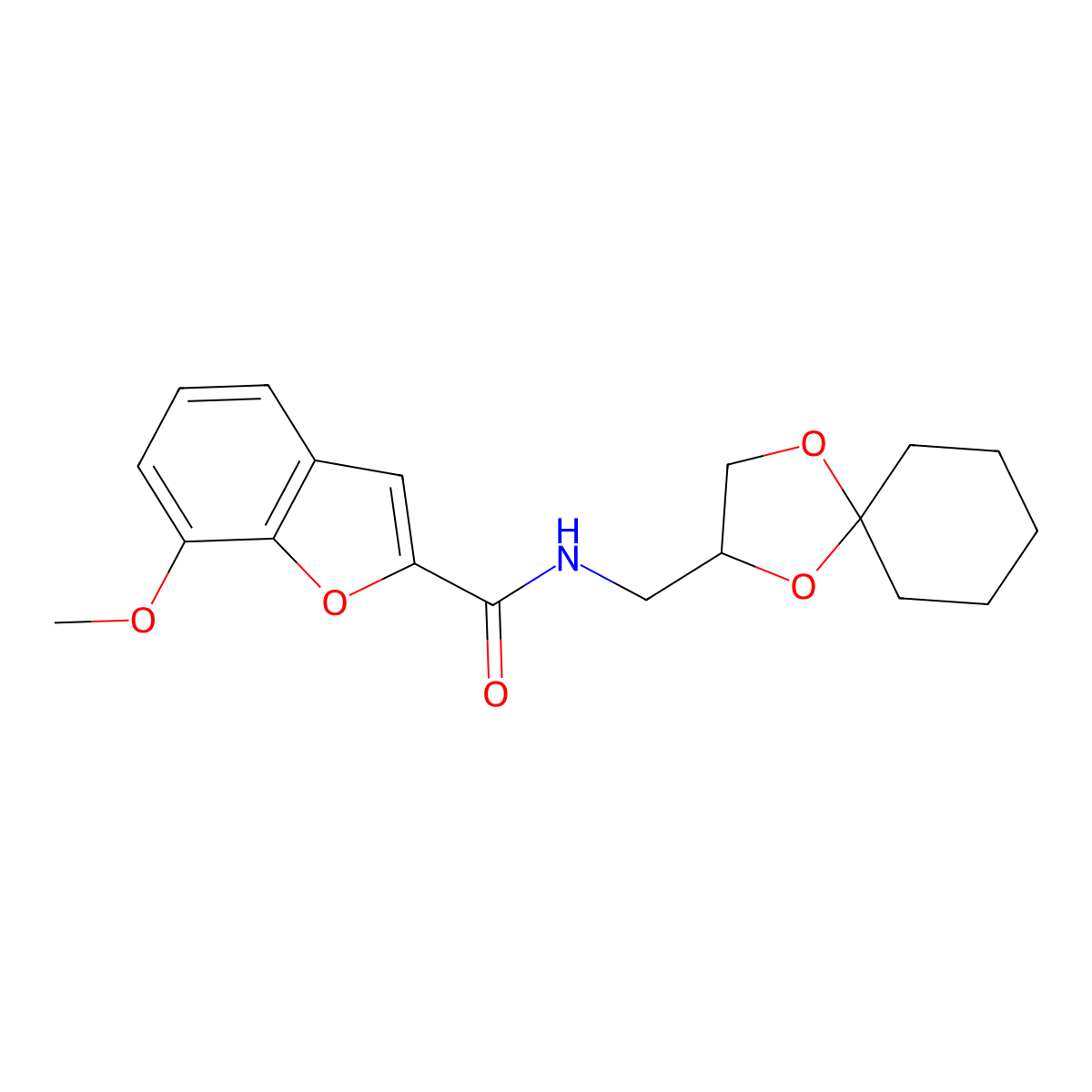 N-(1,4-dioxaspiro[4.5]decan-2-ylmethyl)-7-methoxybenzofuran-2-carboxamide molecular structure, CAS 1210249-91-4