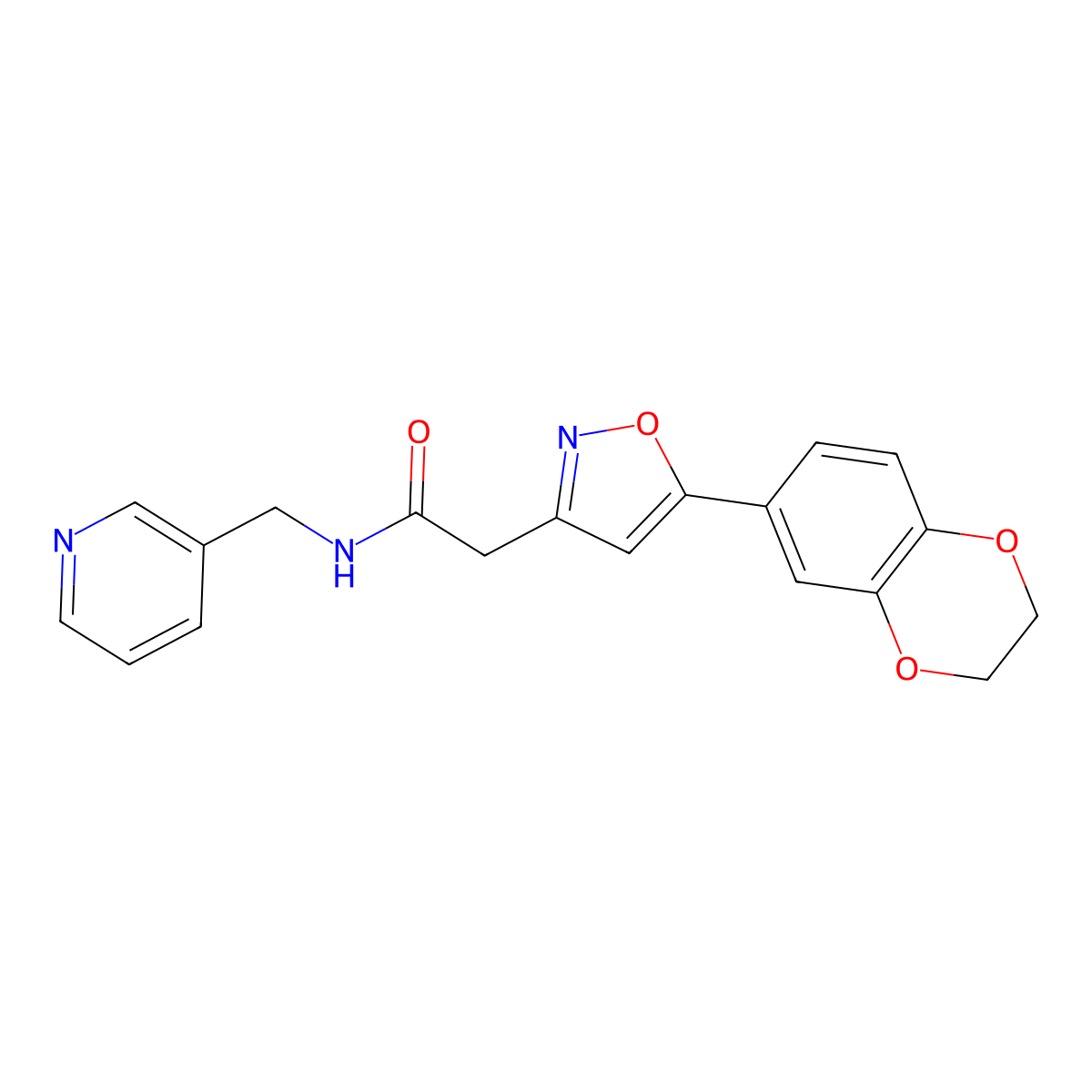 2-(5-(2,3-dihydrobenzo[b][1,4]dioxin-6-yl)isoxazol-3-yl)-N-(pyridin-3-ylmethyl)acetamide molecular structure, CAS 1210250-98-8
