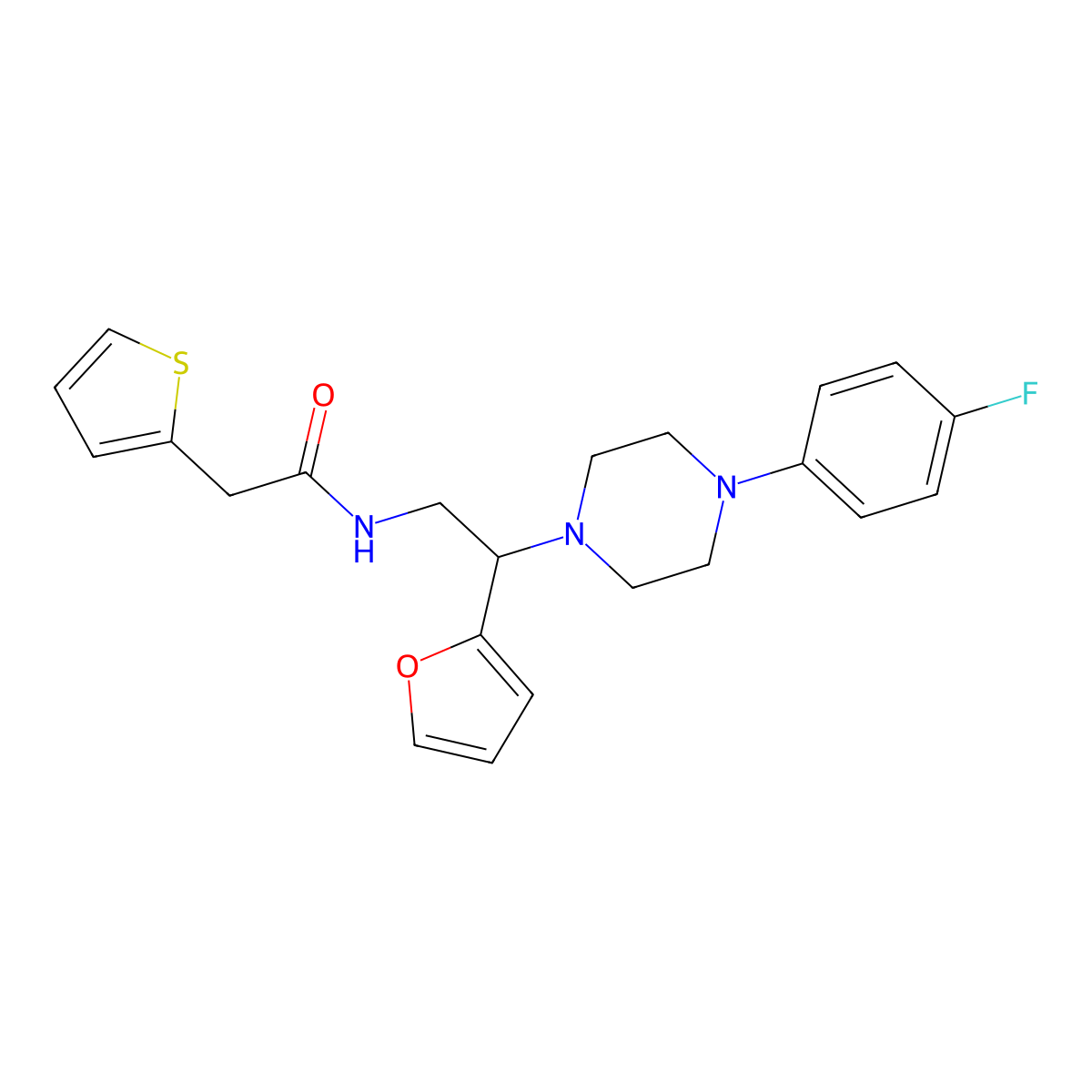 N-(2-(4-(4-fluorophenyl)piperazin-1-yl)-2-(furan-2-yl)ethyl)-2-(thiophen-2-yl)acetamide molecular structure, CAS 1210254-28-6