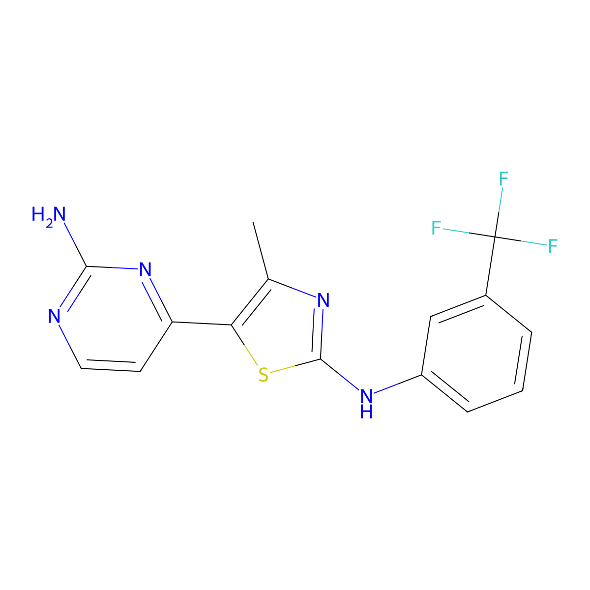 4-{4-Methyl-2-[3-(trifluoromethyl)anilino]-1,3-thiazol-5-yl}-2-pyrimidinamine molecular structure, CAS 1210258-30-2