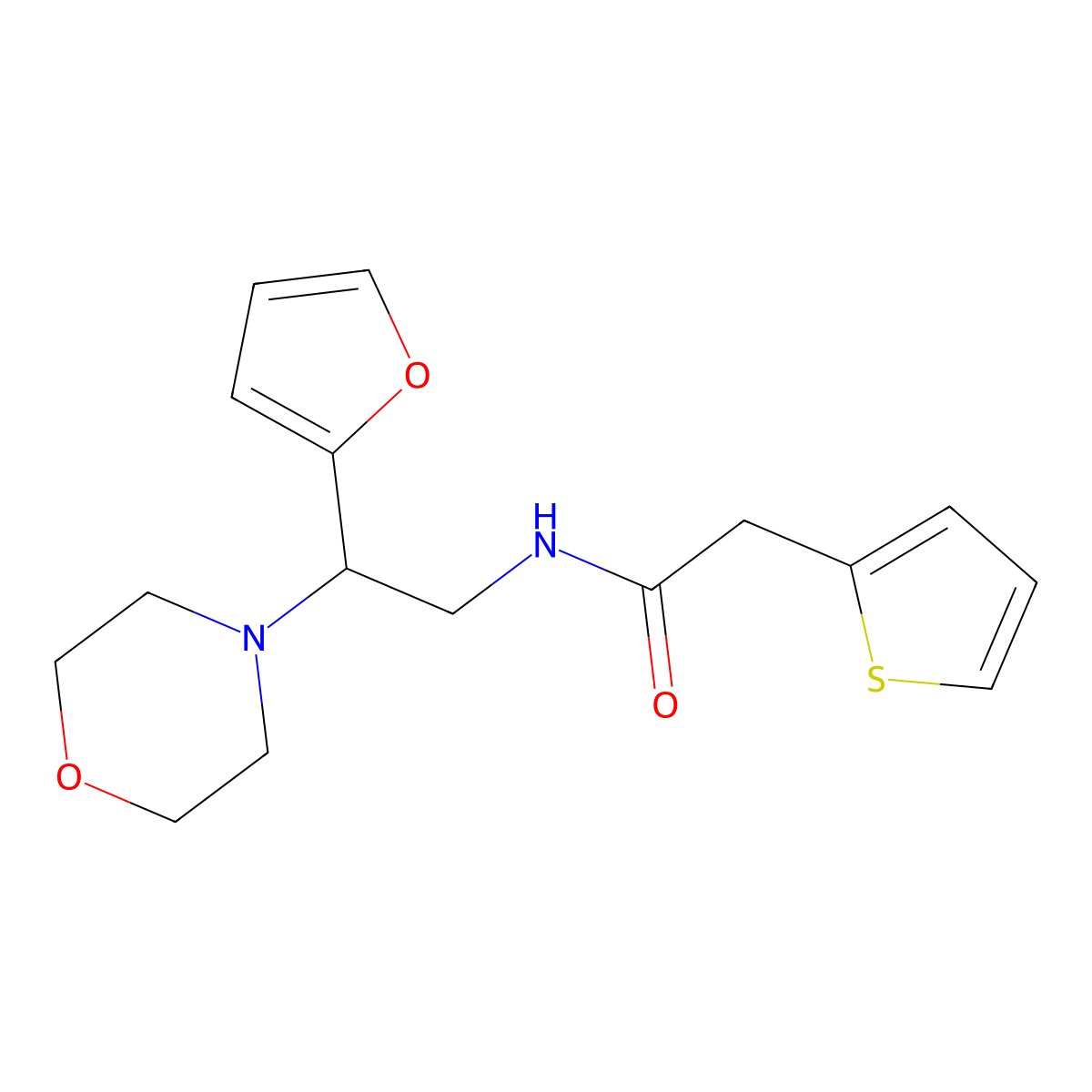 N-(2-(furan-2-yl)-2-morpholinoethyl)-2-(thiophen-2-yl)acetamide molecular structure, CAS 1210262-00-2