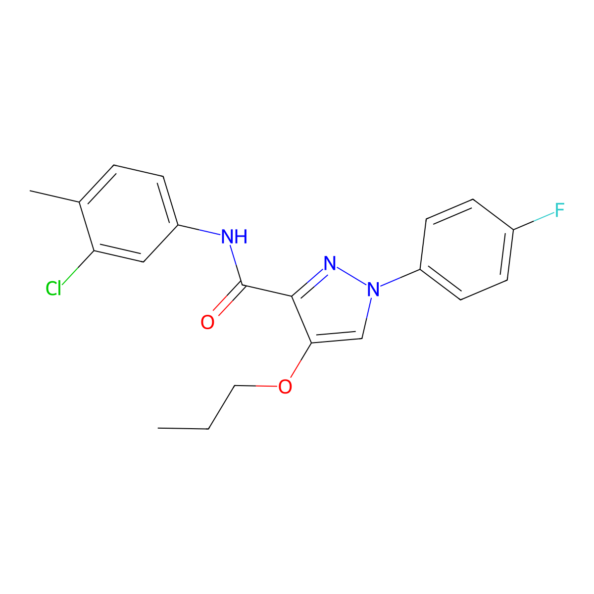 N-(3-chloro-4-methylphenyl)-1-(4-fluorophenyl)-4-propoxy-1H-pyrazole-3-carboxamide molecular structure, CAS 1210262-46-6