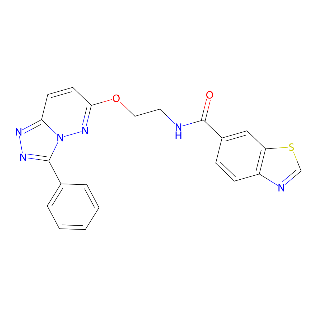 N-(2-((3-phenyl-[1,2,4]triazolo[4,3-b]pyridazin-6-yl)oxy)ethyl)benzo[d]thiazole-6-carboxamide molecular structure, CAS 1210265-58-9
