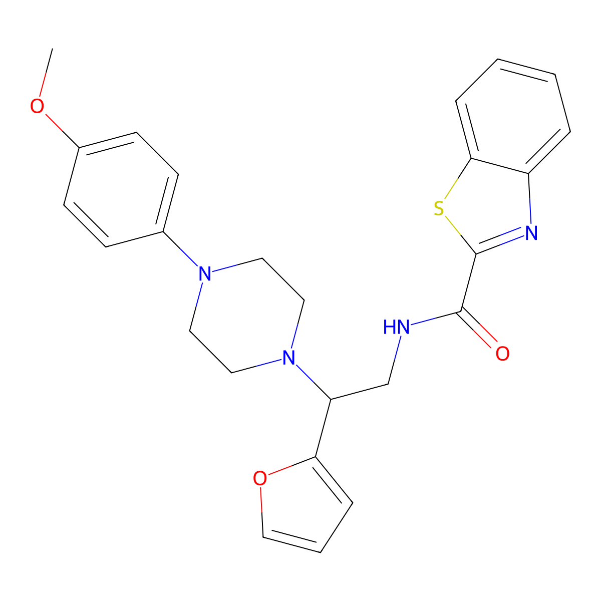 N-(2-(furan-2-yl)-2-(4-(4-methoxyphenyl)piperazin-1-yl)ethyl)benzo[d]thiazole-2-carboxamide molecular structure, CAS 1210275-91-4