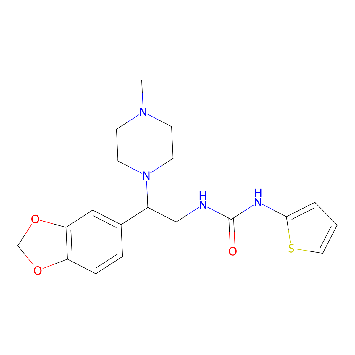 1-(2-(Benzo[d][1,3]dioxol-5-yl)-2-(4-methylpiperazin-1-yl)ethyl)-3-(thiophen-2-yl)urea molecular structure, CAS 1210276-33-7