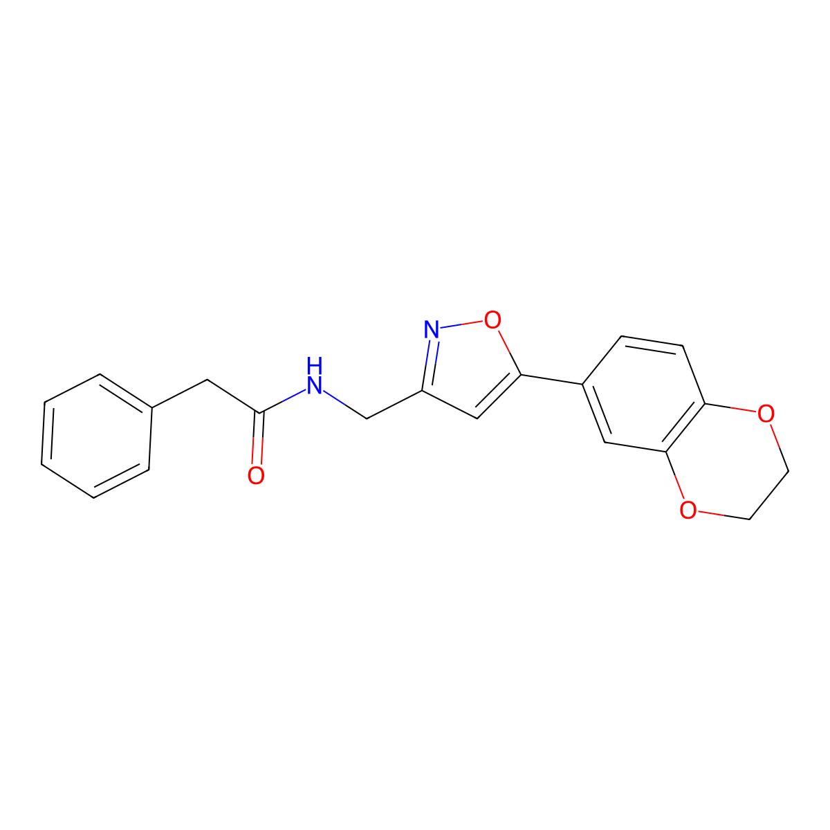 N-((5-(2,3-dihydrobenzo[b][1,4]dioxin-6-yl)isoxazol-3-yl)methyl)-2-phenylacetamide molecular structure, CAS 1210285-41-8