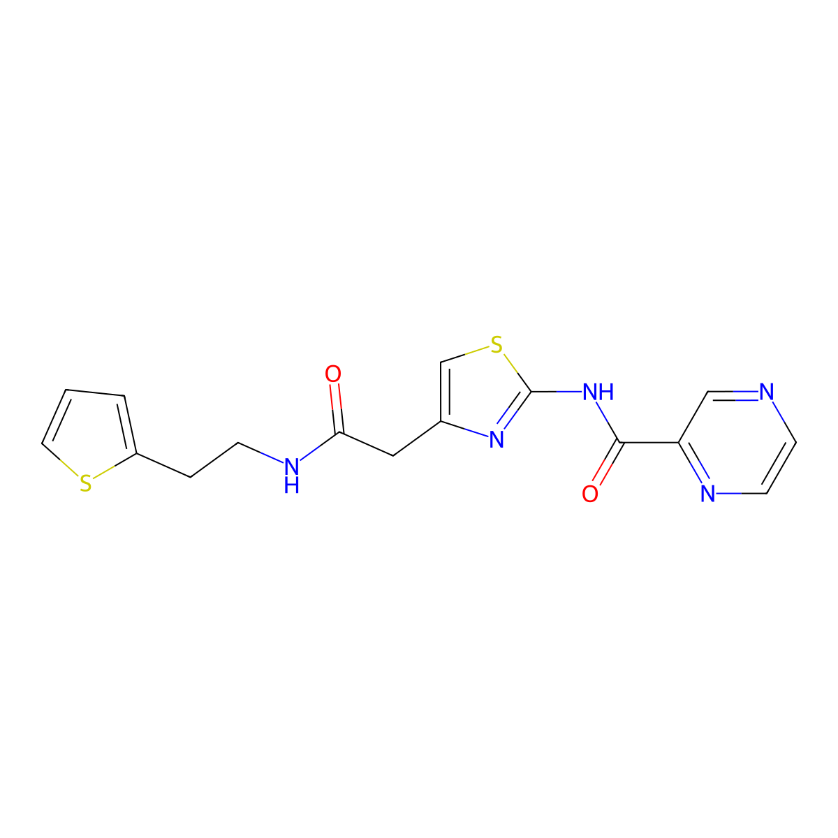 N-(4-(2-oxo-2-((2-(thiophen-2-yl)ethyl)amino)ethyl)thiazol-2-yl)pyrazine-2-carboxamide molecular structure, CAS 1210290-55-3