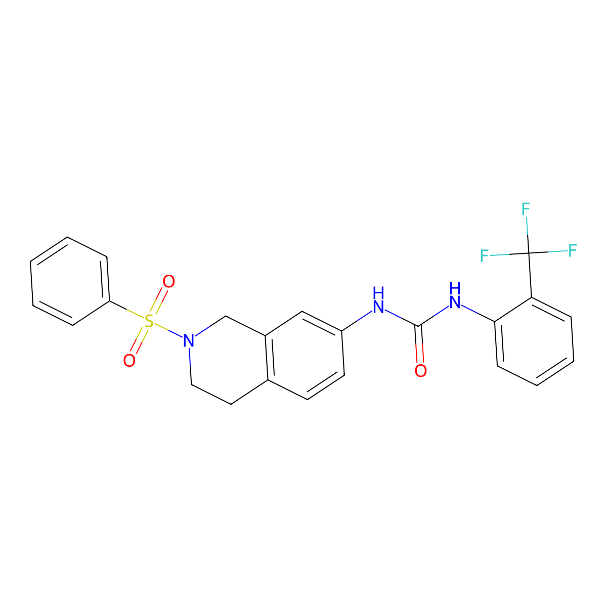 1-(2-(Phenylsulfonyl)-1,2,3,4-tetrahydroisoquinolin-7-yl)-3-(2-(trifluoromethyl)phenyl)urea molecular structure, CAS 1210300-60-9