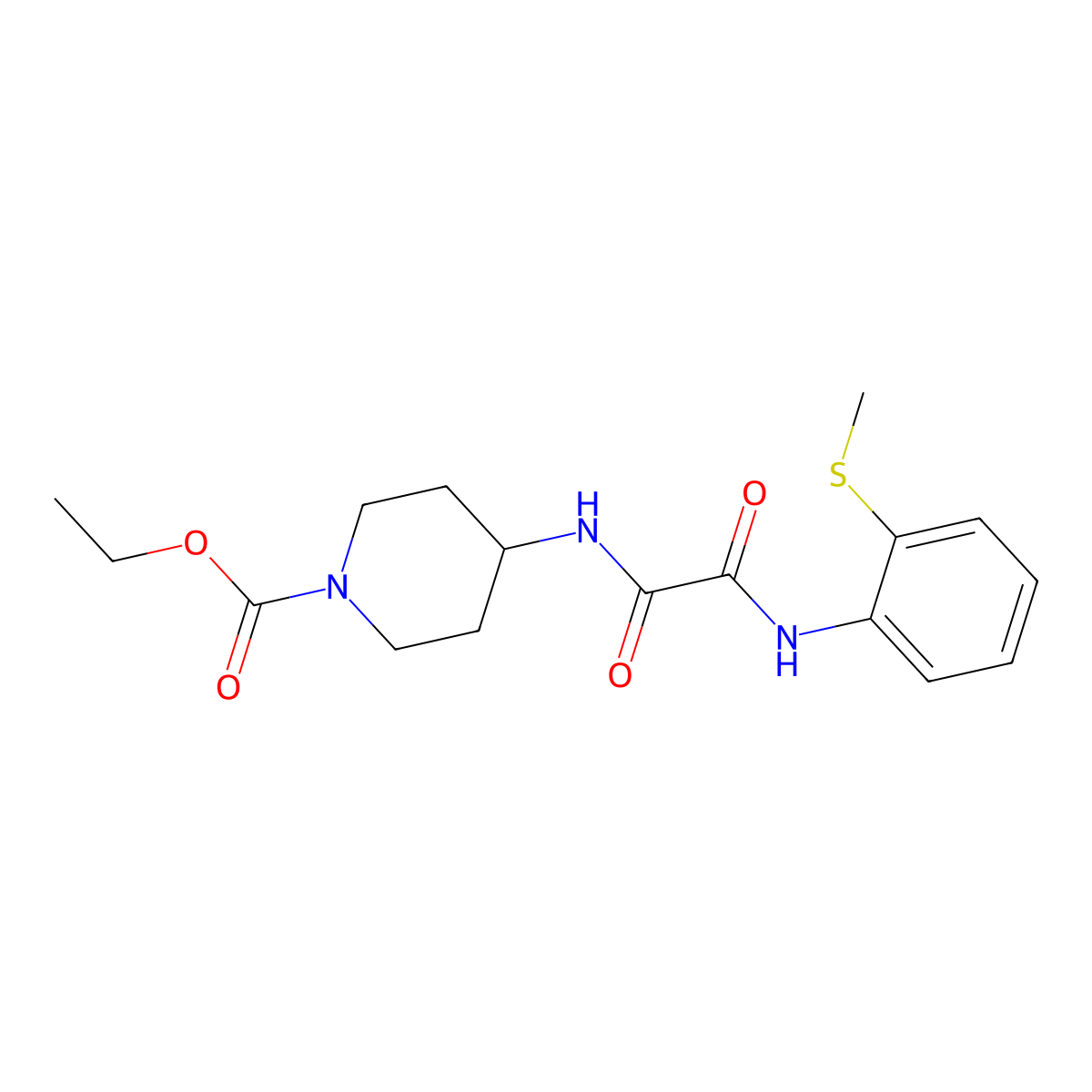 Ethyl 4-(2-((2-(methylthio)phenyl)amino)-2-oxoacetamido)piperidine-1-carboxylate molecular structure, CAS 1210305-22-8