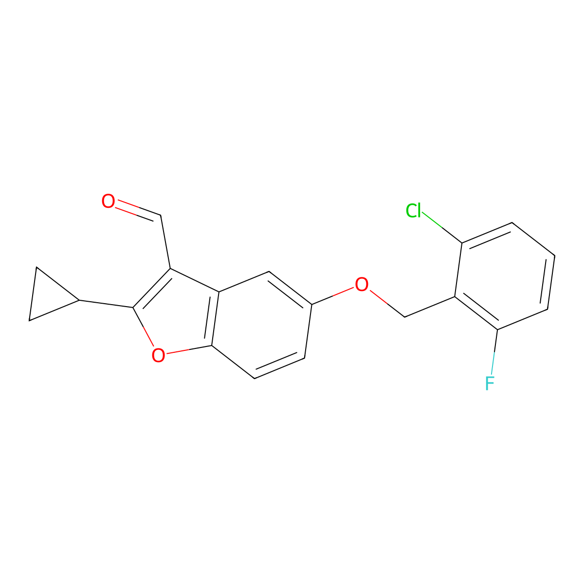5-[(2-Chloro-6-fluorobenzyl)oxy]-2-cyclopropyl-1-benzofuran-3-carbaldehyde molecular structure, CAS 1210309-96-8