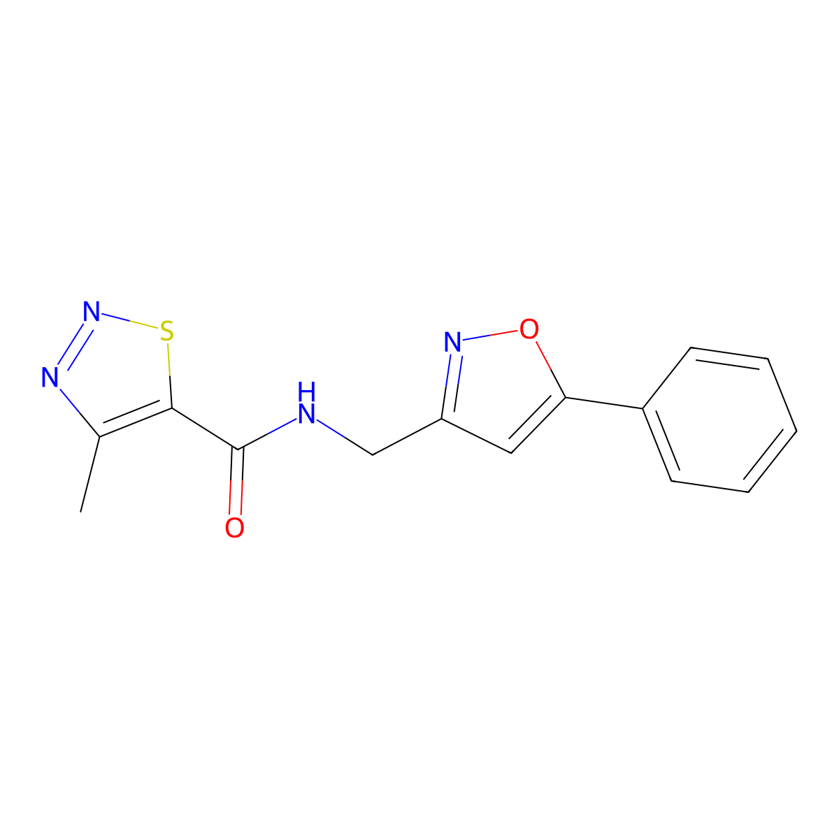 4-methyl-N-((5-phenylisoxazol-3-yl)methyl)-1,2,3-thiadiazole-5-carboxamide molecular structure, CAS 1210311-08-2
