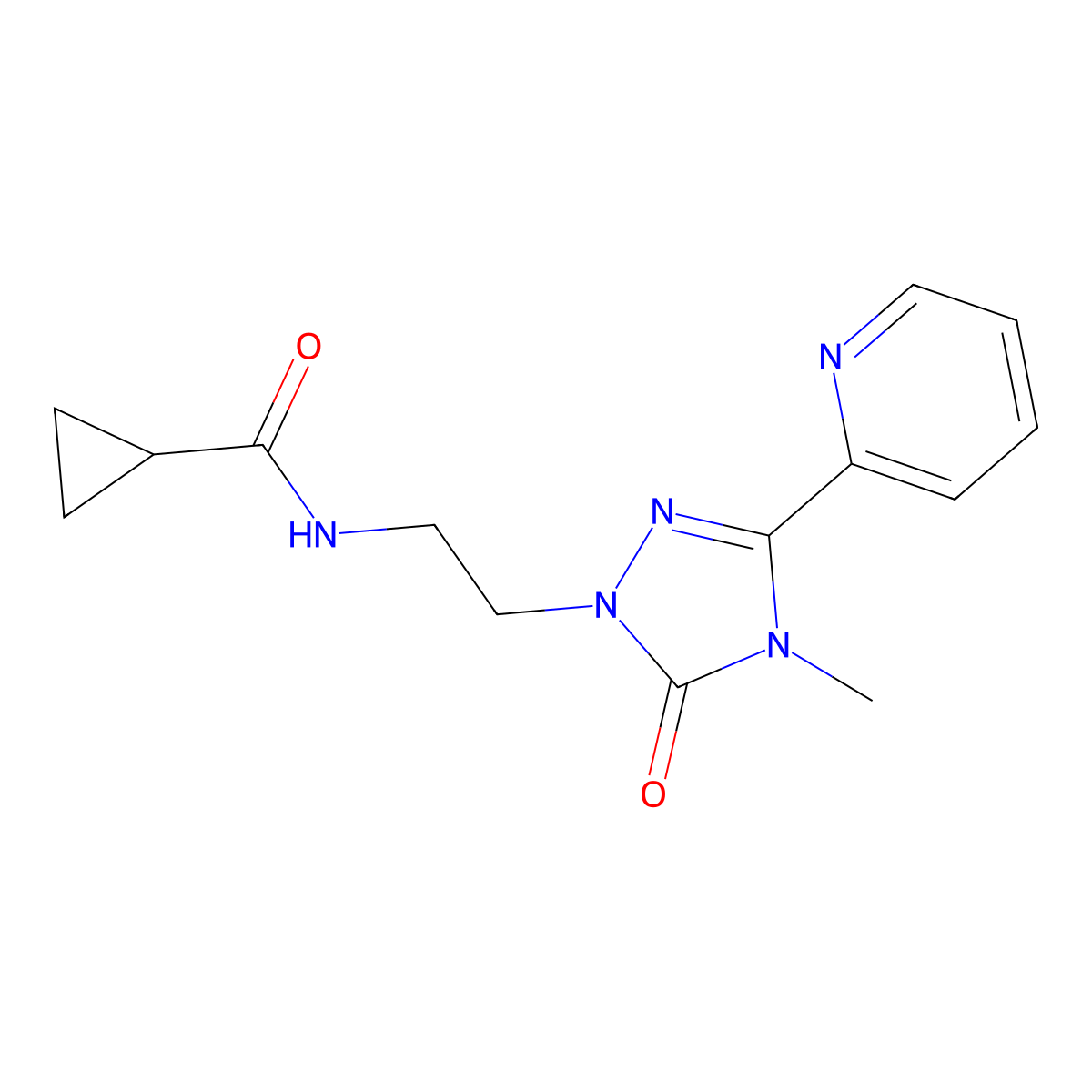 N-(2-(4-methyl-5-oxo-3-(pyridin-2-yl)-4,5-dihydro-1H-1,2,4-triazol-1-yl)ethyl)cyclopropanecarboxamide molecular structure, CAS 1210312-81-4