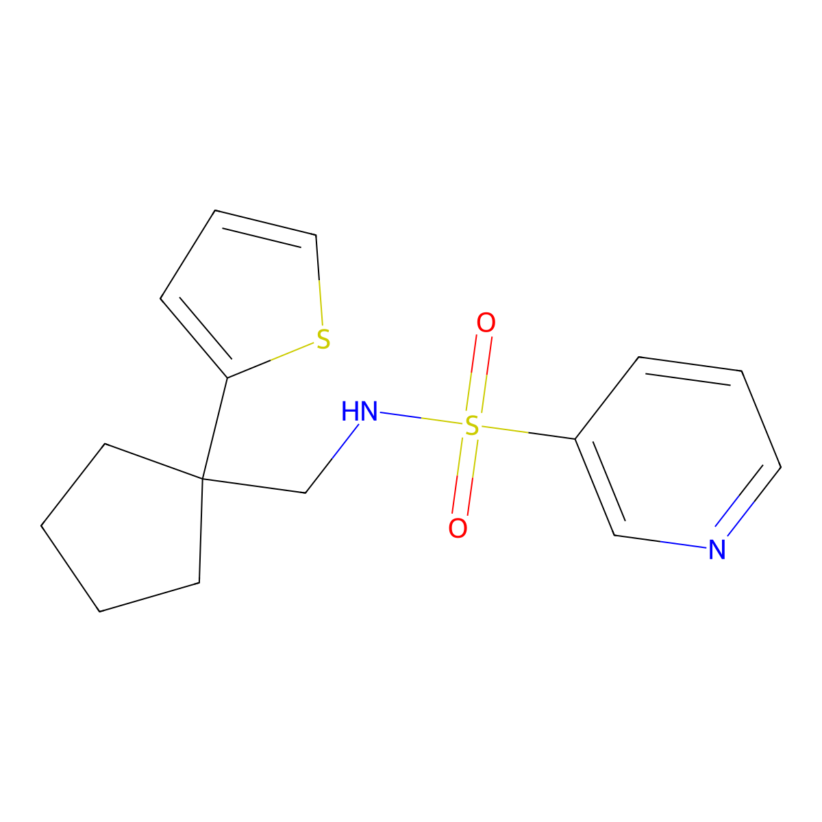 N-((1-(thiophen-2-yl)cyclopentyl)methyl)pyridine-3-sulfonamide molecular structure, CAS 1210317-07-9