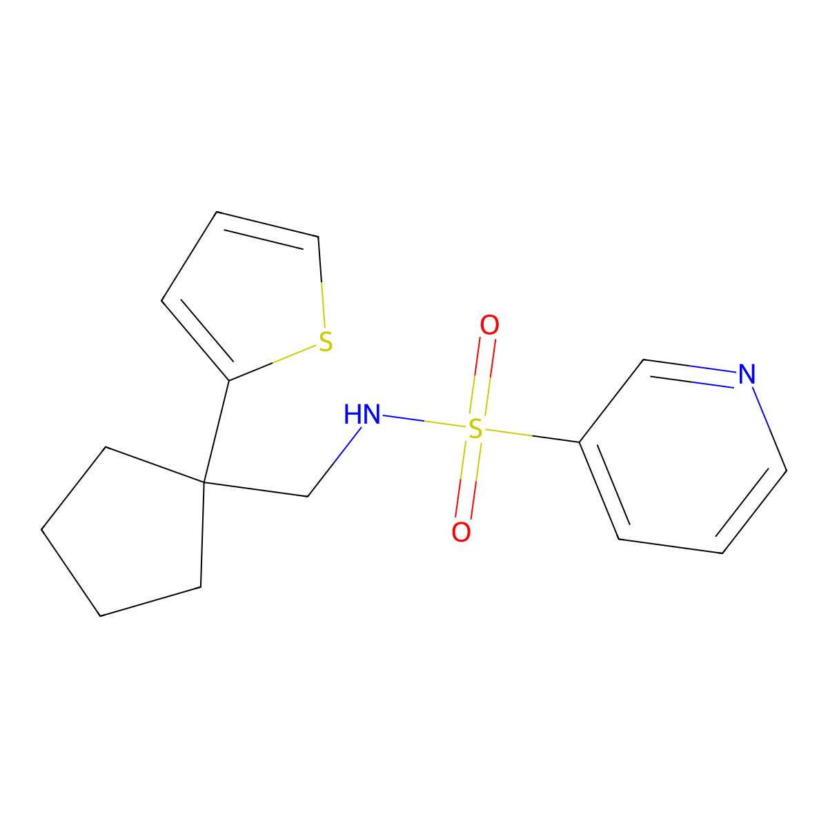 N-((1-(thiophen-2-yl)cyclopentyl)methyl)pyridine-3-sulfonamide molecular structure, CAS 1210317-07-9