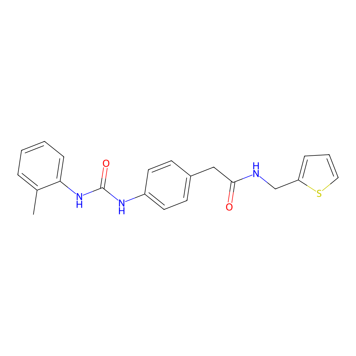 N-(thiophen-2-ylmethyl)-2-(4-(3-(o-tolyl)ureido)phenyl)acetamide molecular structure, CAS 1210320-60-7
