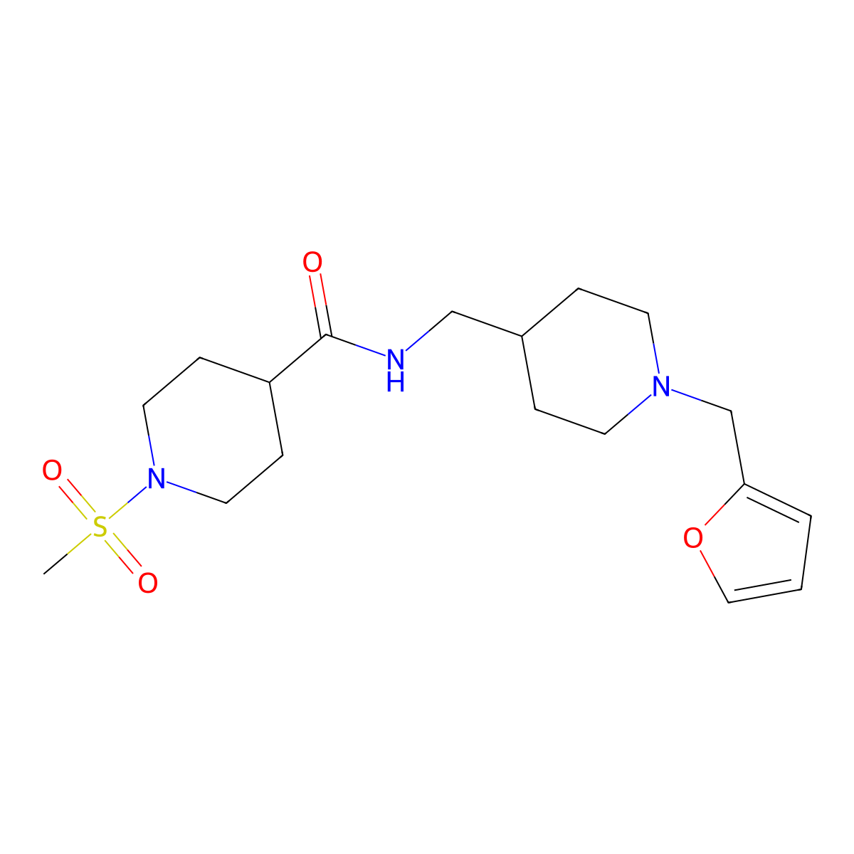 N-((1-(furan-2-ylmethyl)piperidin-4-yl)methyl)-1-(methylsulfonyl)piperidine-4-carboxamide molecular structure, CAS 1210333-15-5