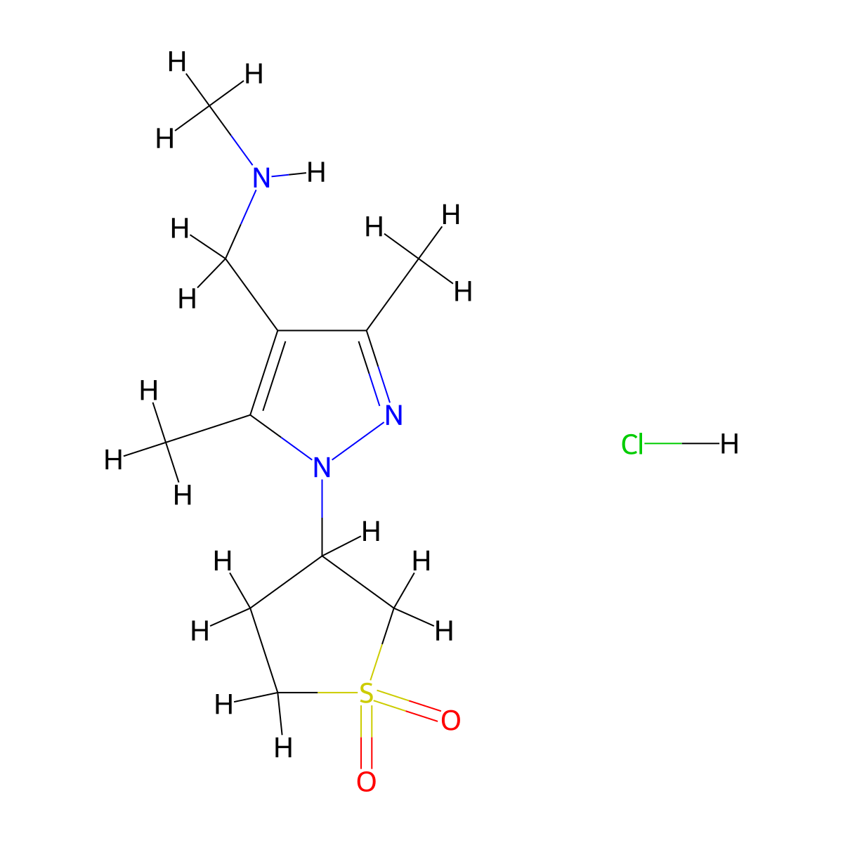 3-{3,5-Dimethyl-4-[(methylamino)methyl]-1H-pyrazol-1-YL}-1$L^{6}-thiolane-1,1-dione hydrochloride molecular structure, CAS 1210335-50-4