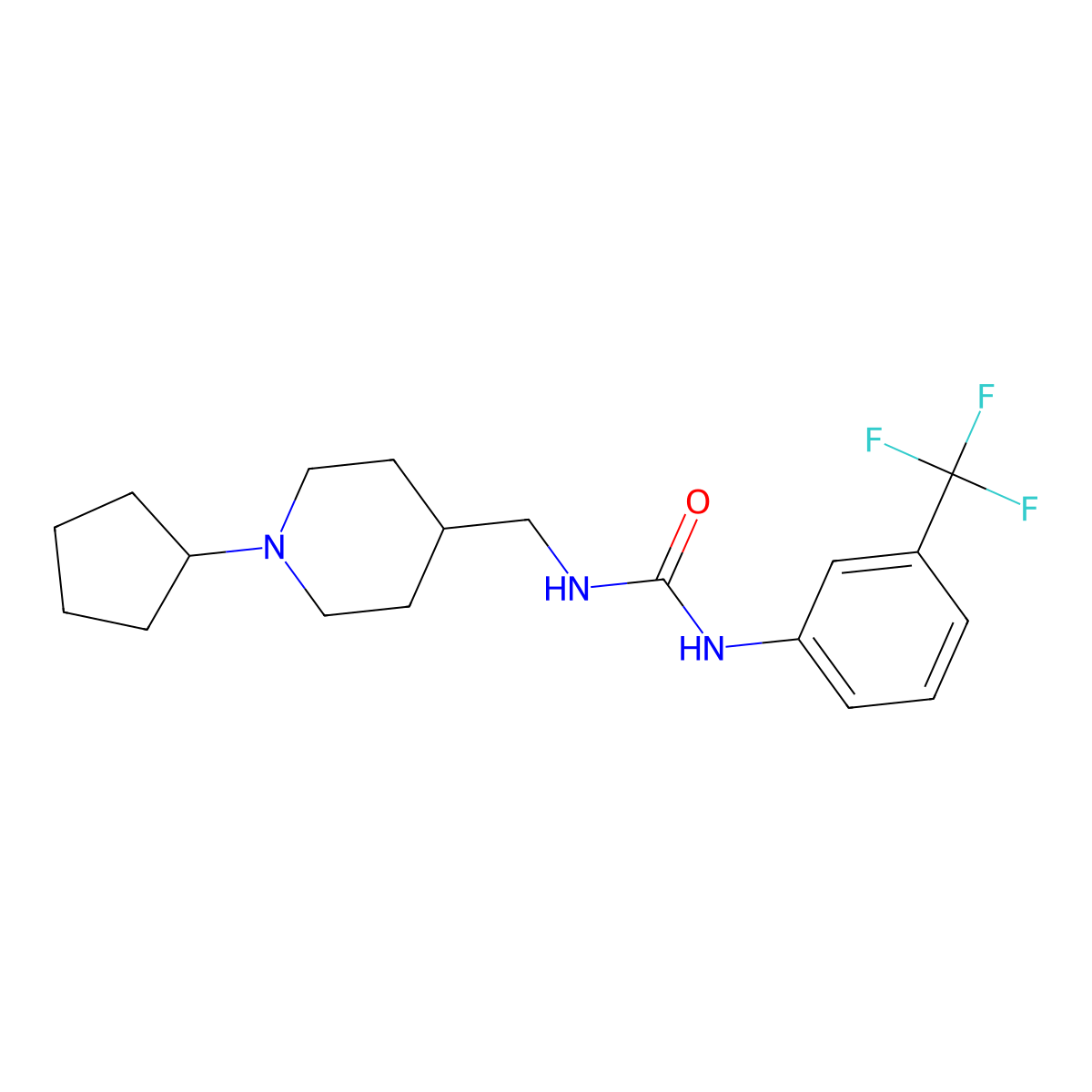 1-((1-Cyclopentylpiperidin-4-yl)methyl)-3-(3-(trifluoromethyl)phenyl)urea molecular structure, CAS 1210338-03-6