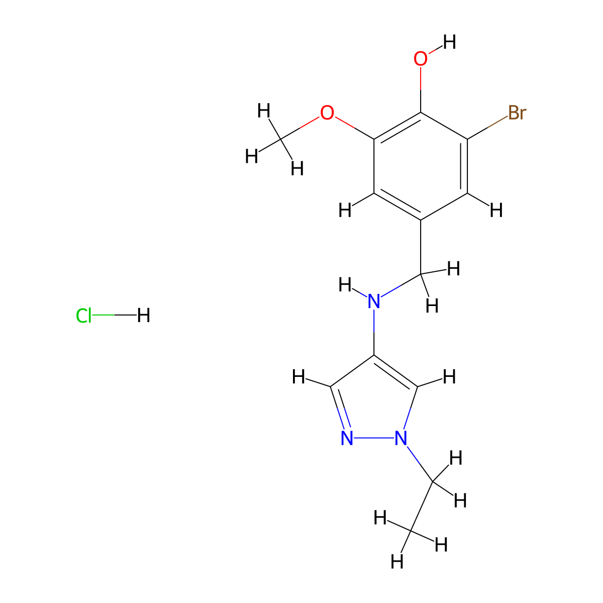 2-bromo-4-{[(1-ethyl-1H-pyrazol-4-yl)amino]methyl}-6-methoxyphenol hydrochloride molecular structure, CAS 1210340-78-5
