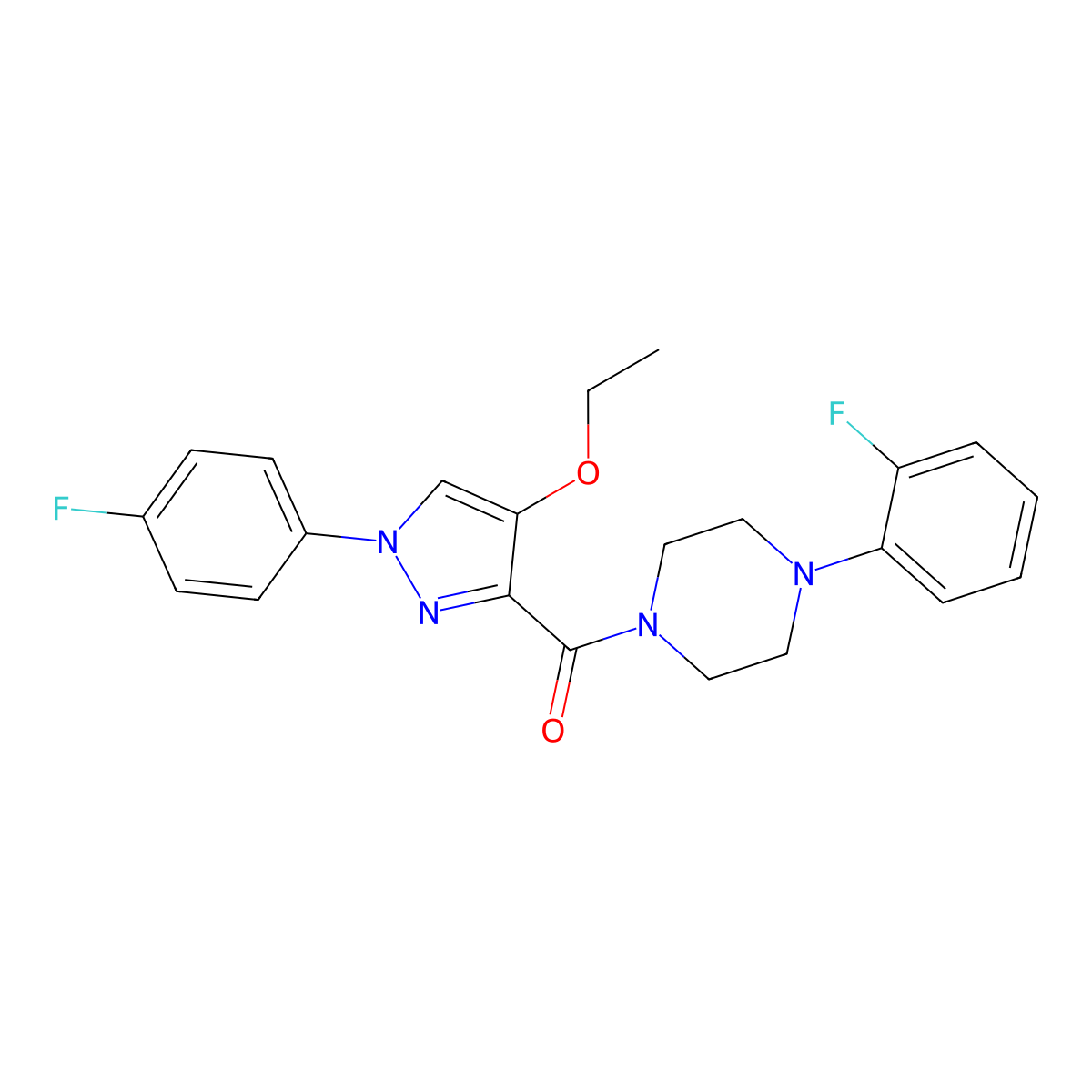 (4-ethoxy-1-(4-fluorophenyl)-1H-pyrazol-3-yl)(4-(2-fluorophenyl)piperazin-1-yl)methanone molecular structure, CAS 1210346-42-1